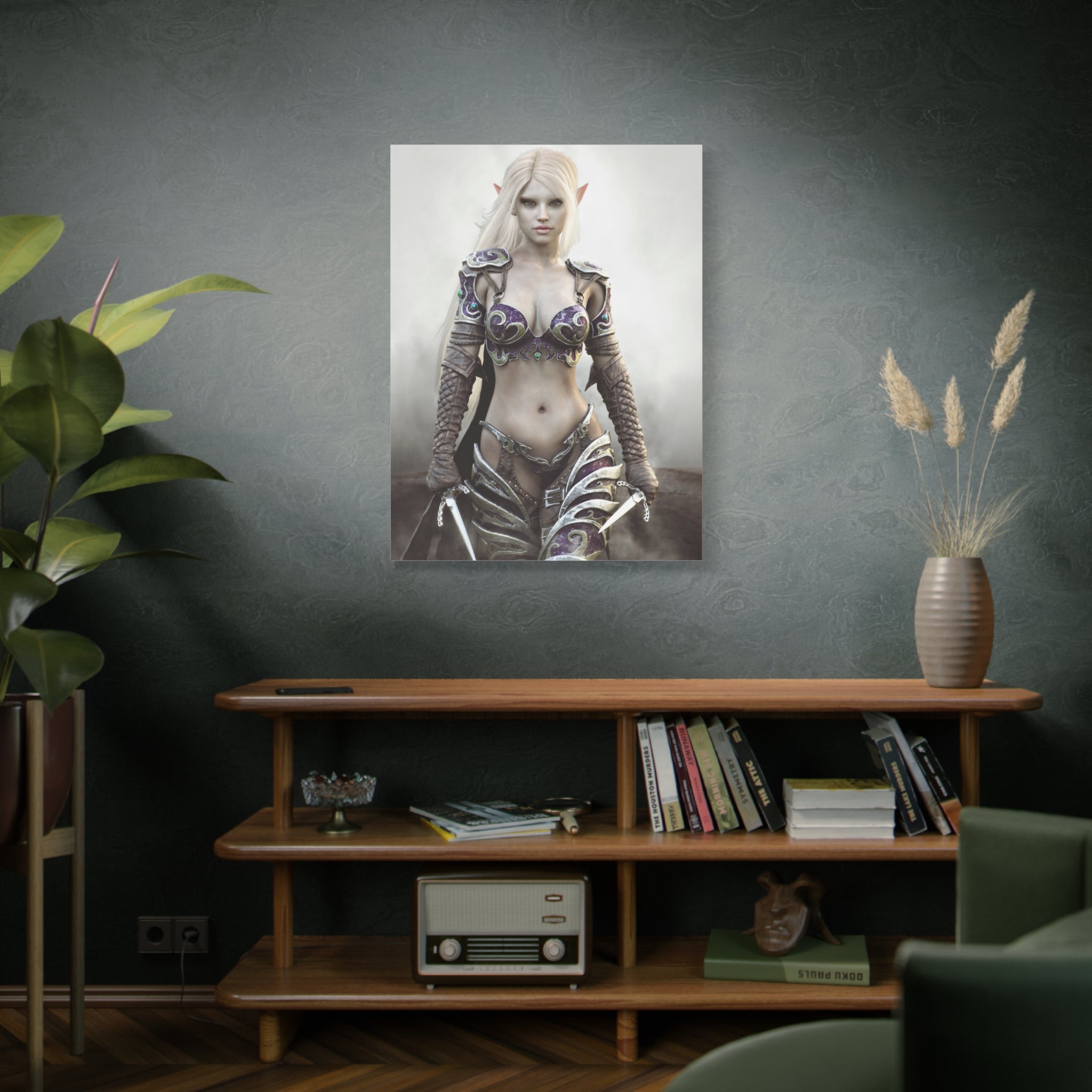 Dark Elf Warrior Fantasy Canvas Print — Matte Stretched Wall Art - No AI- Human created illustration art