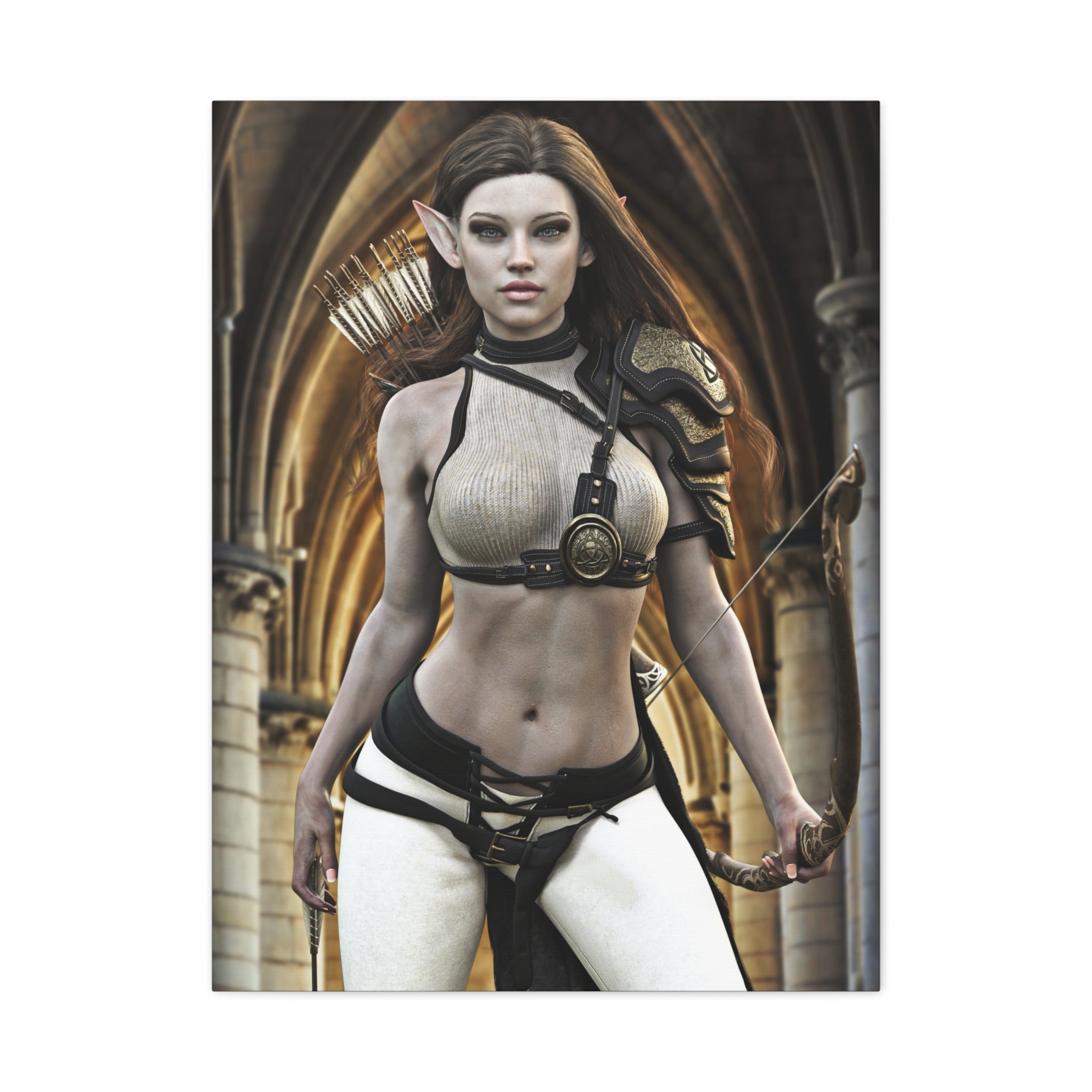 Fantasy Elven Archer Canvas Print – Warrior Elf Wall Art- No AI- Human created illustraion art