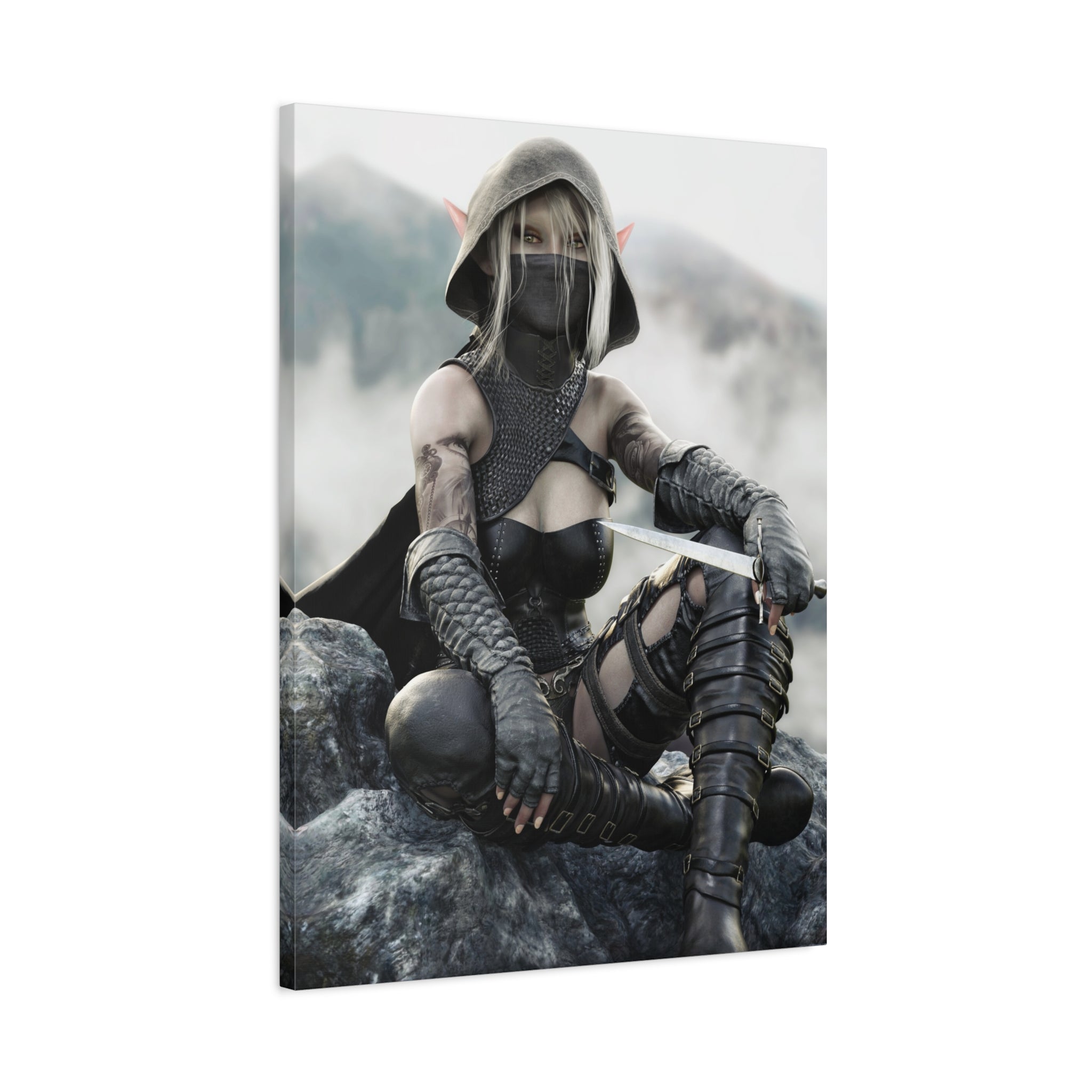Rogue Elf Warrior Matte Canvas Print — Fantasy Assassin Wall Art- No AI - Human created illustration art