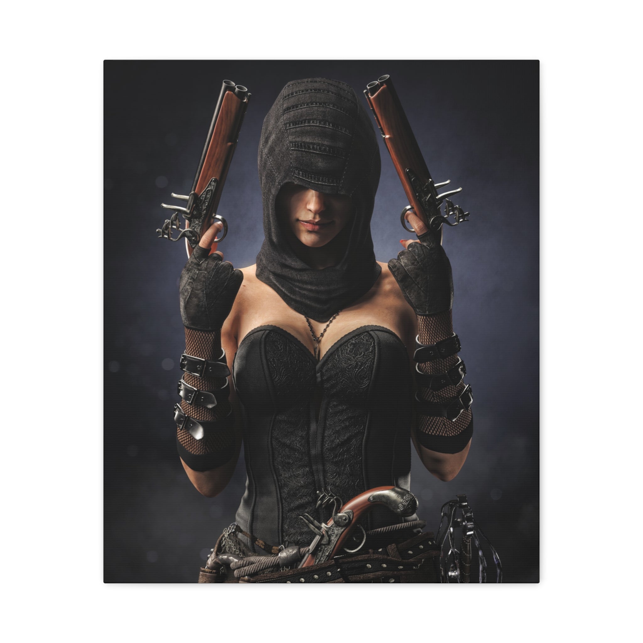 Pirate Assassin Matte Canvas Print — Hooded Female  Wall Art- No Ai- Human created illustration art