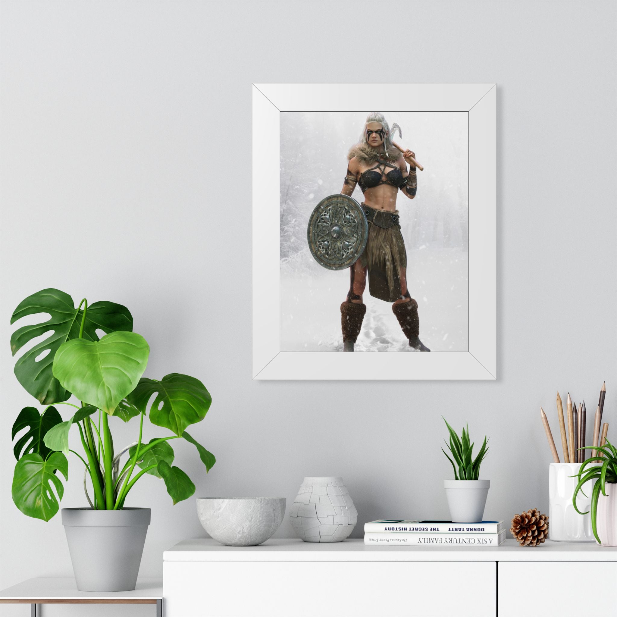 Valkyrie Warrior Framed Poster — Nordic Shieldmaiden Art Print- No AI- Human created illustration art