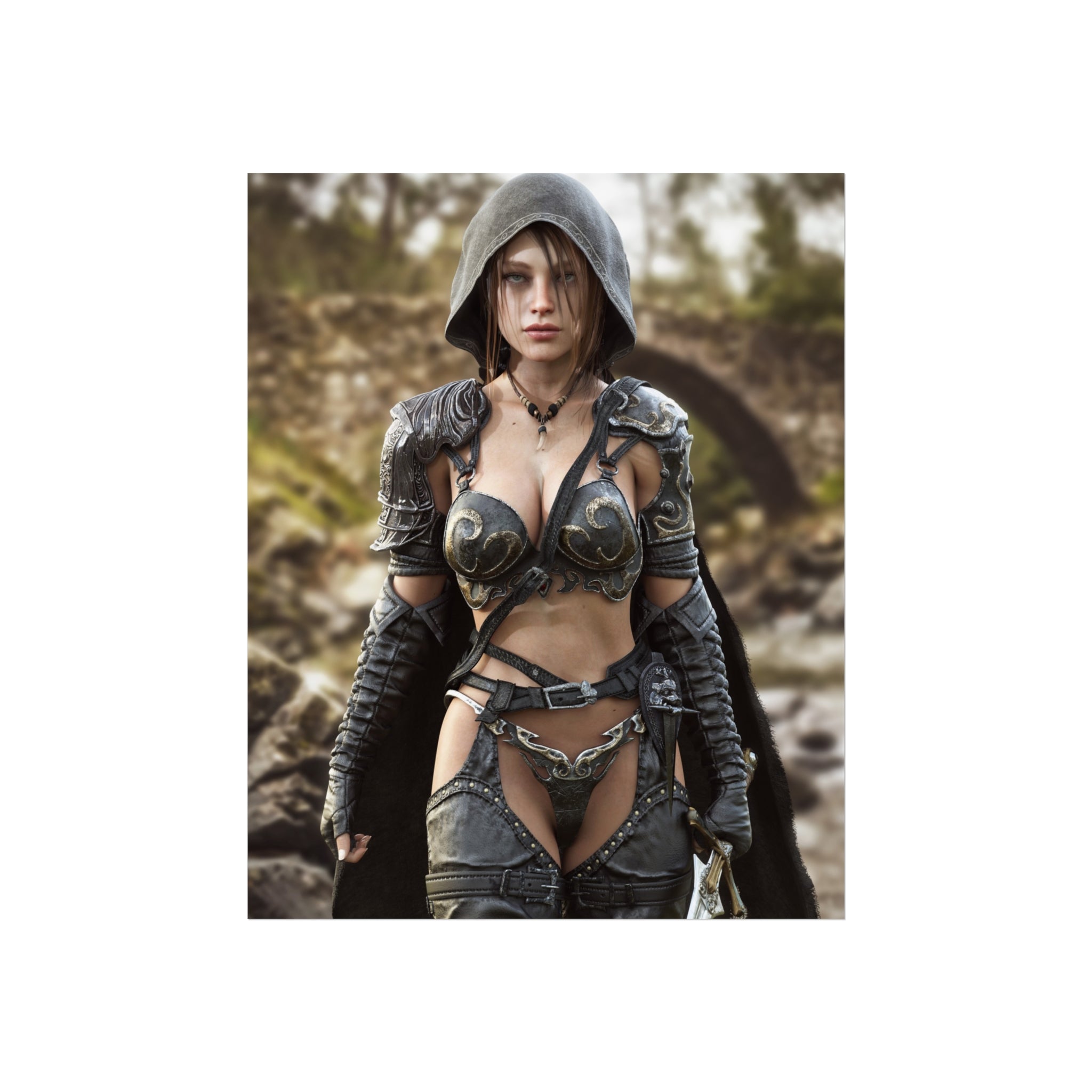 Fantasy Female Ranger Wall Art | Epic Hooded Warrior Fine Art Print - No Ai - Human created illustration art