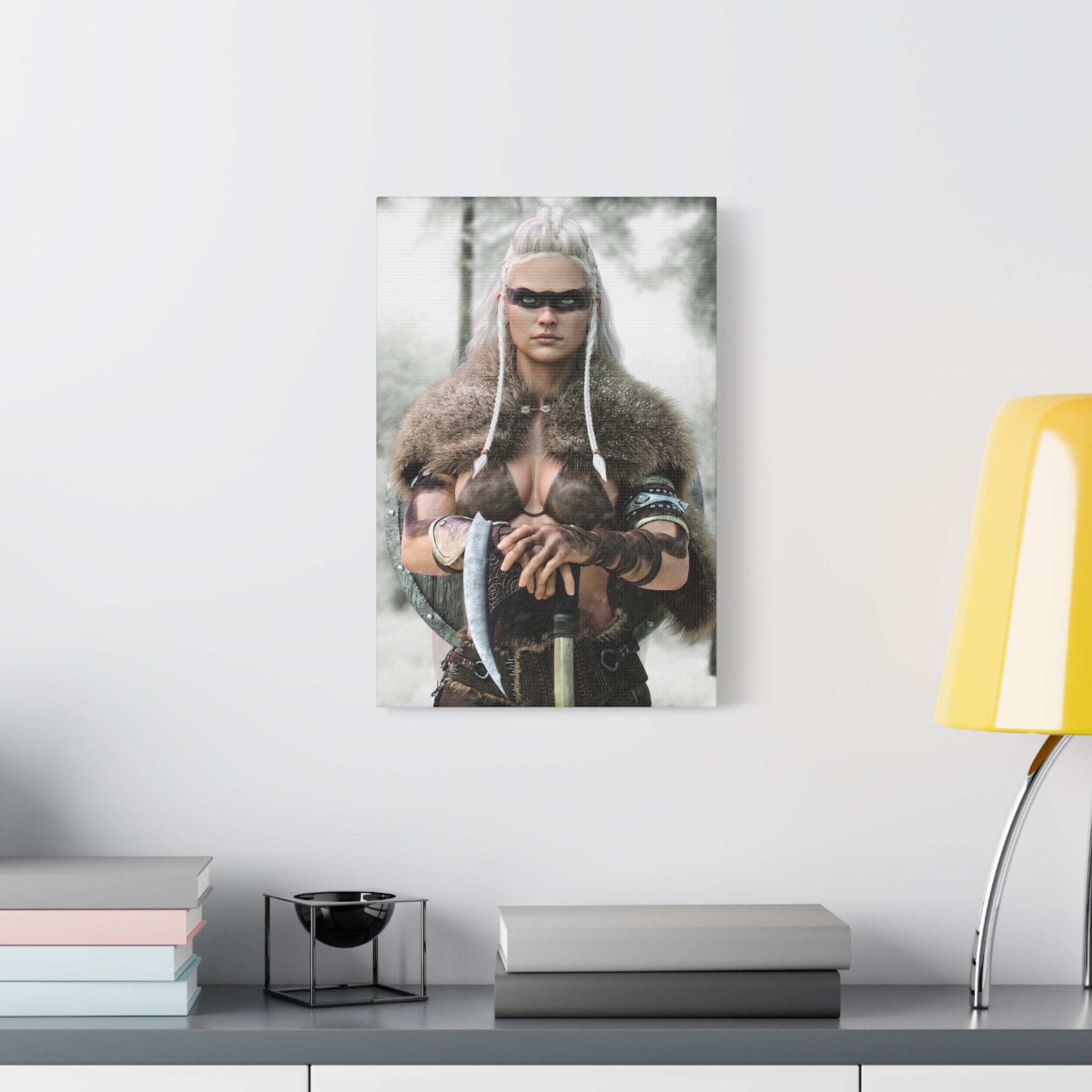 Viking Shieldmaiden Canvas Print — Matte Stretched Wall Art - No AI - Human created illustration art