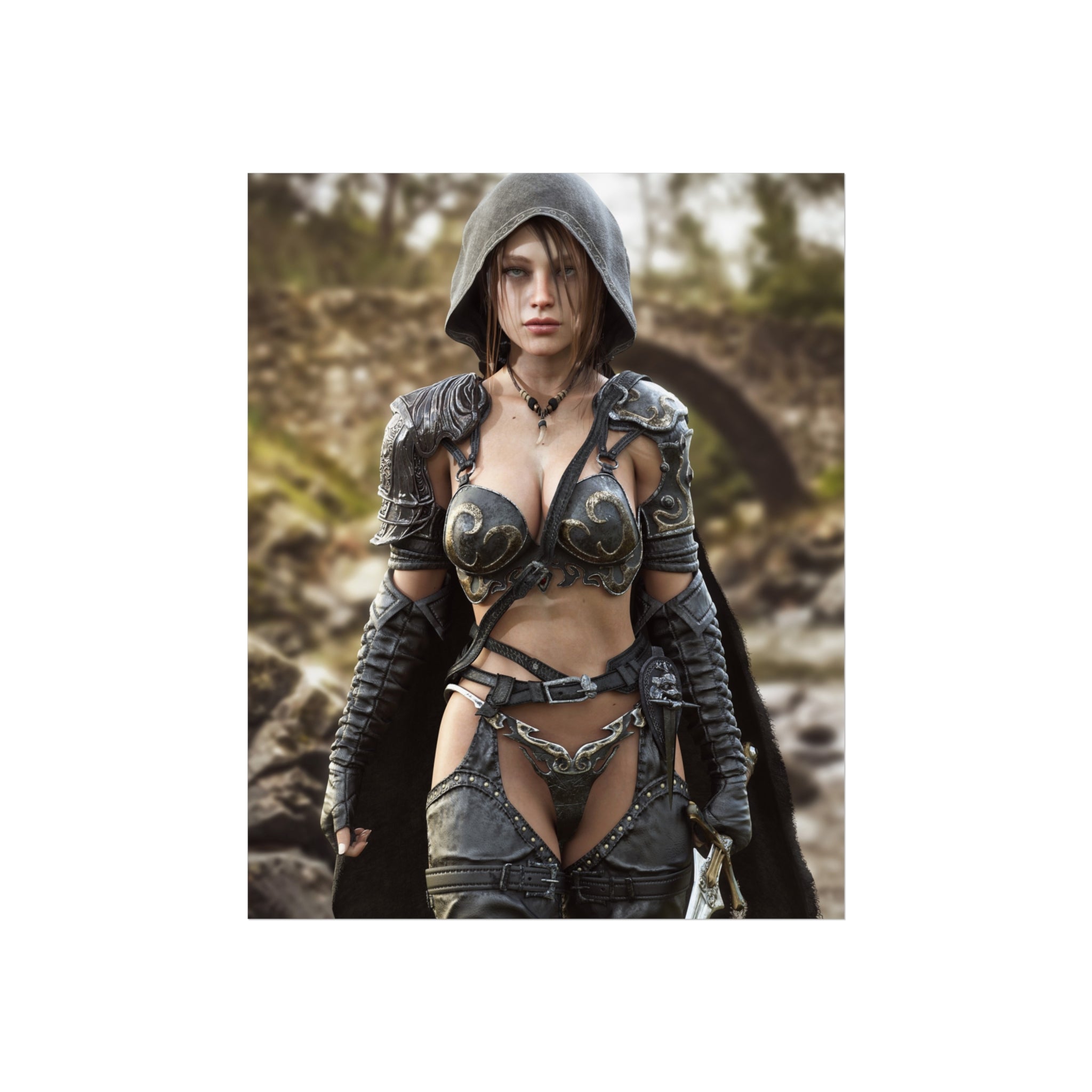 Fantasy Female Ranger Wall Art | Epic Hooded Warrior Fine Art Print - No Ai - Human created illustration art