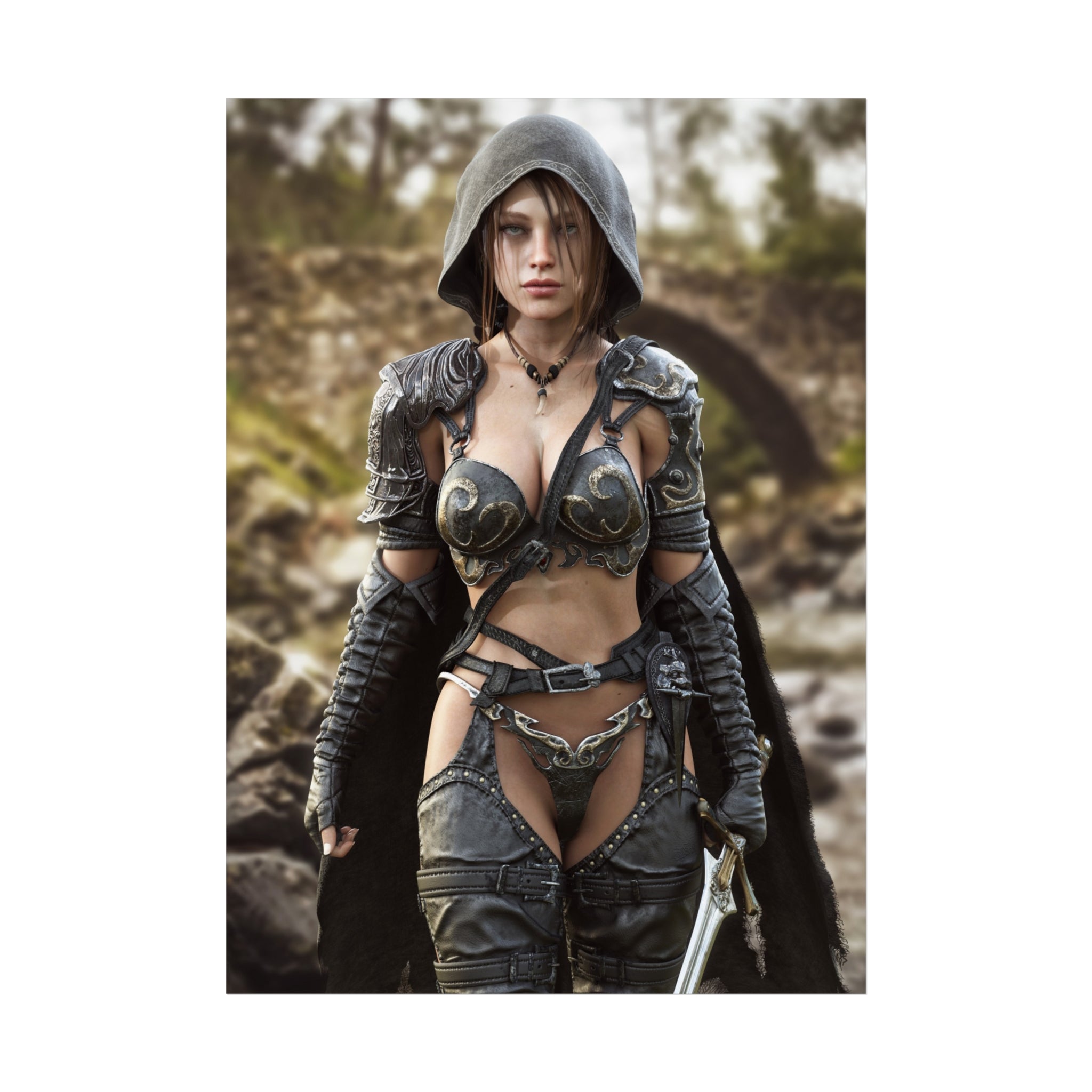 Fantasy Female Ranger Wall Art | Epic Hooded Warrior Fine Art Print - No Ai - Human created illustration art