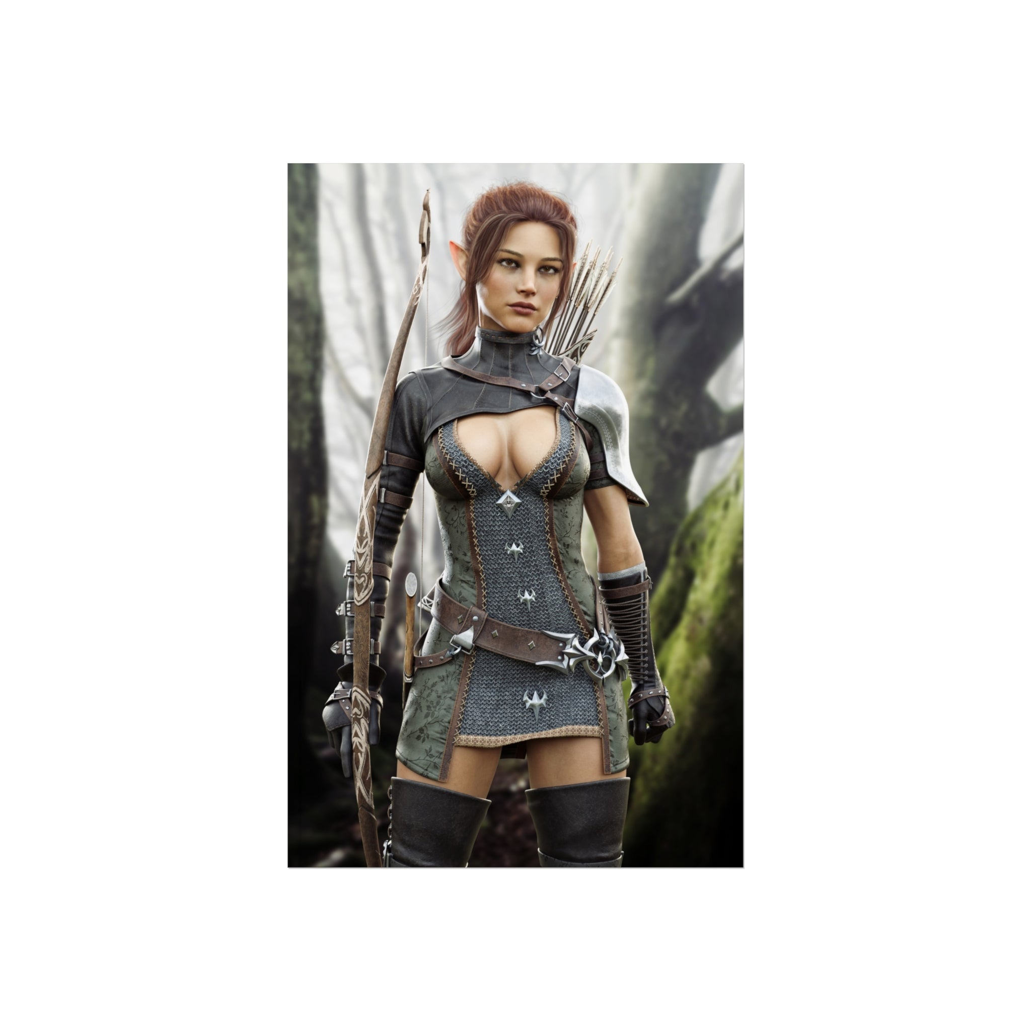 Fantasy Wood Elf Archer Warrior Fine Art Poster — Female Ranger Wall Art- No AI- Human created illustration art