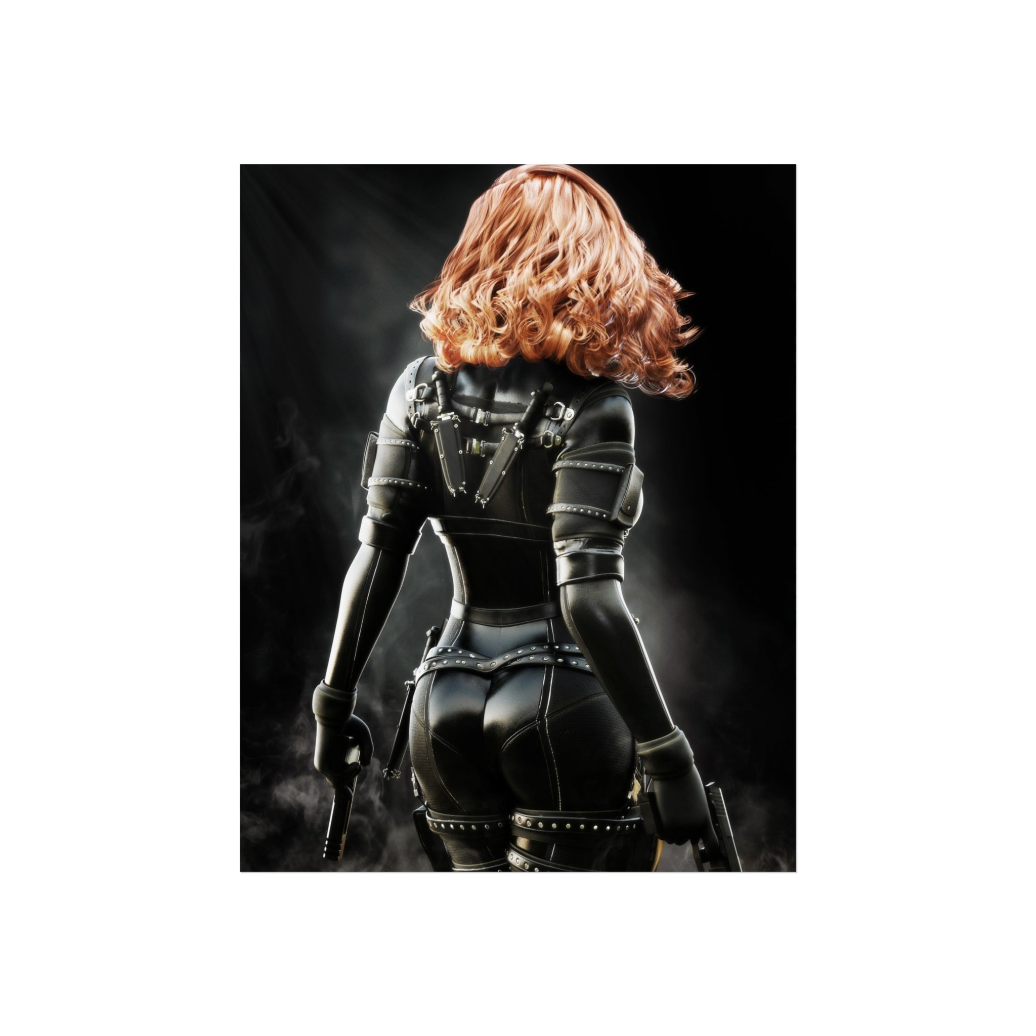 Black Widow Inspired Fine Art Poster — Femme Fatale Leather Assassin Wall Art - No AI - Human created illustration art
