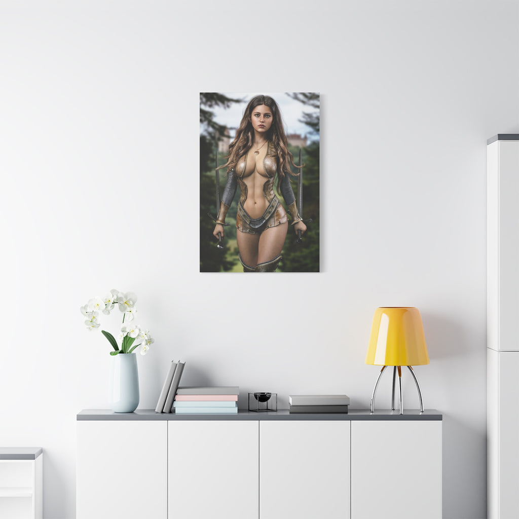Fantasy Warrior Woman Matte Canvas Print — Stretched Gallery-Wrap Wall Art- No AI - Human created illustration art