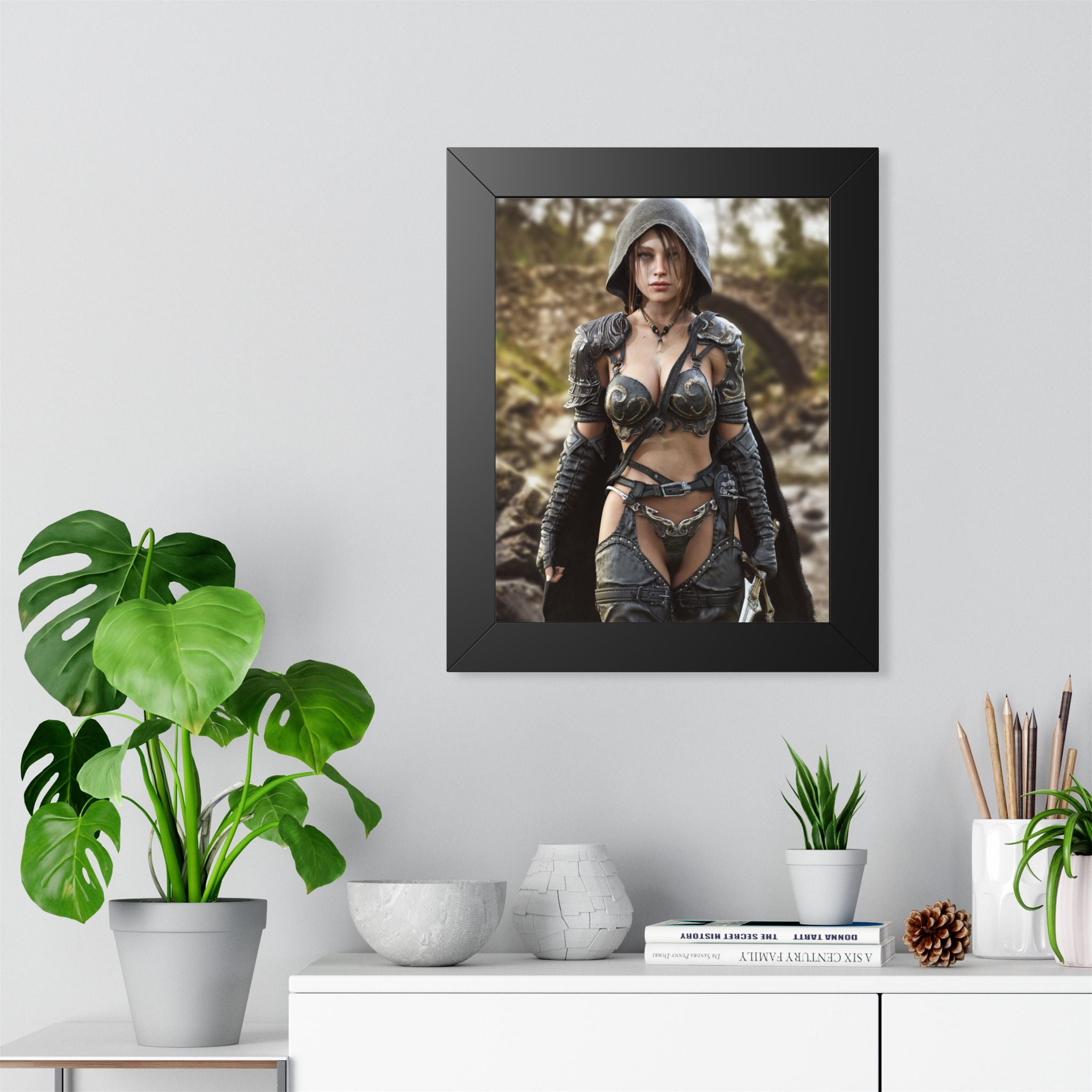 Framed Poster — Fantasy Warrior Woman Ranger Art Print (Vertical) - No AI- Human created illustration art