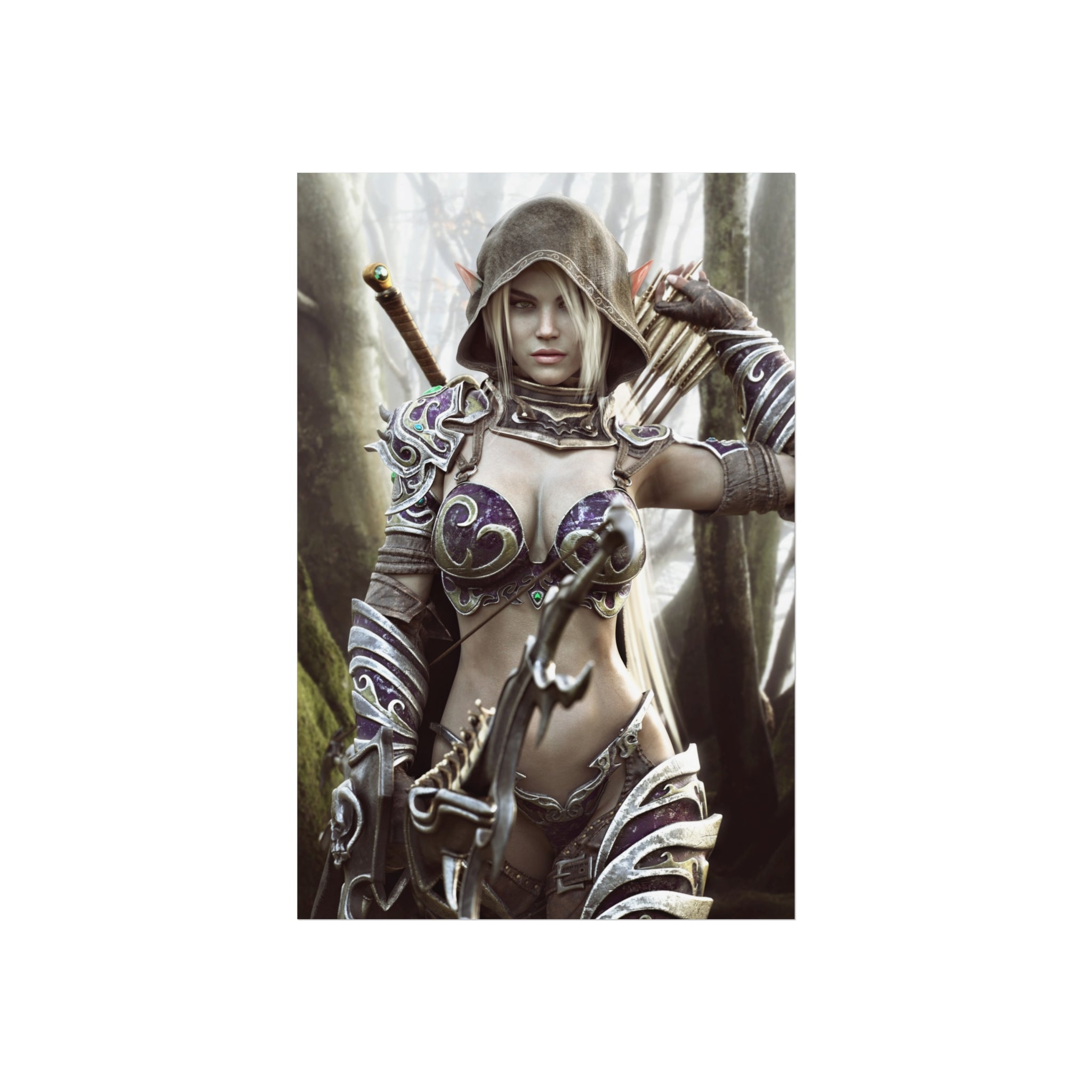 Fantasy Archer Warrior Fine Art Poster — Female Ranger Wall Art for Gamers & RPG Fans - No AI - Human created illustration art