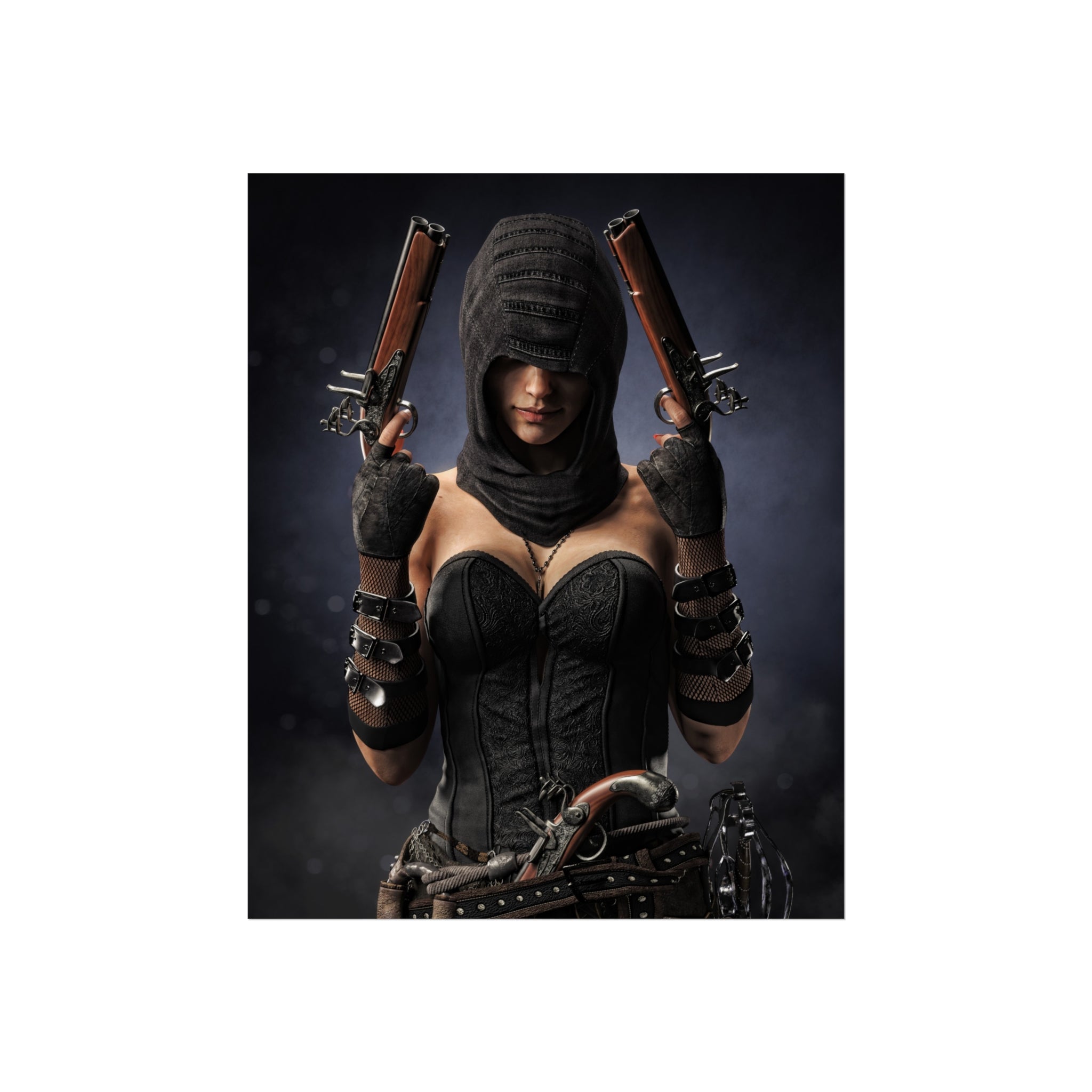 Fine Art Poster — Hooded Pirate female assassin - No AI - Human created illustration art