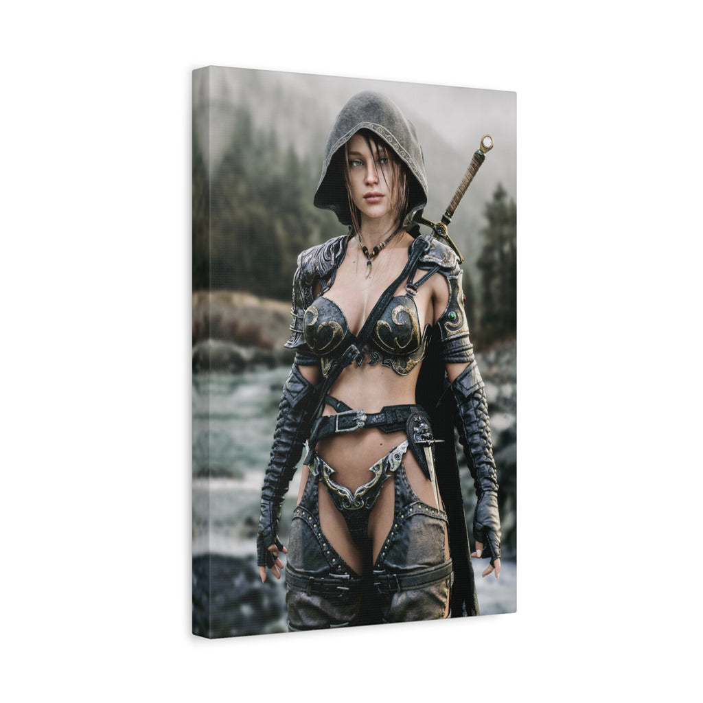 Female Warrior Ranger Fantasy Canvas Print - Matte Stretched Wall Art - No AI - Human created illustration art