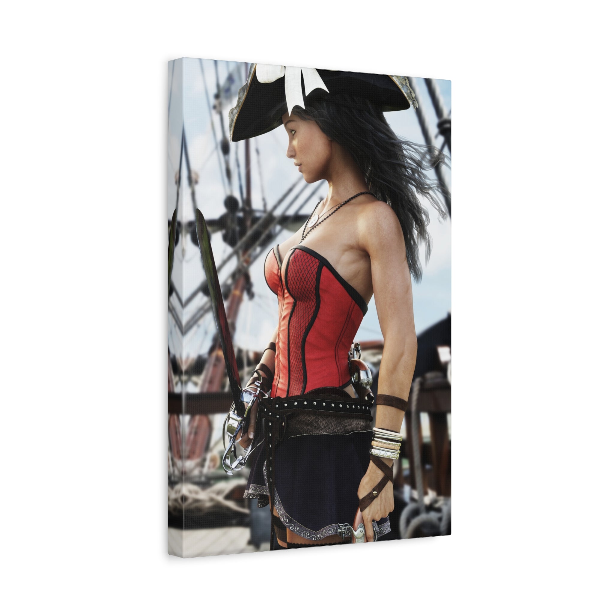 Female Pirate Canvas Wall Art | Handcrafted Fantasy Pirate Print
