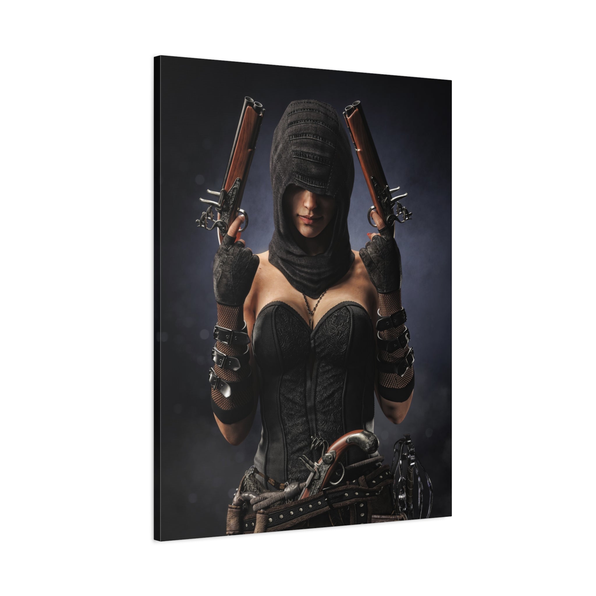 Pirate Assassin Matte Canvas Print — Hooded Female  Wall Art- No Ai- Human created illustration art