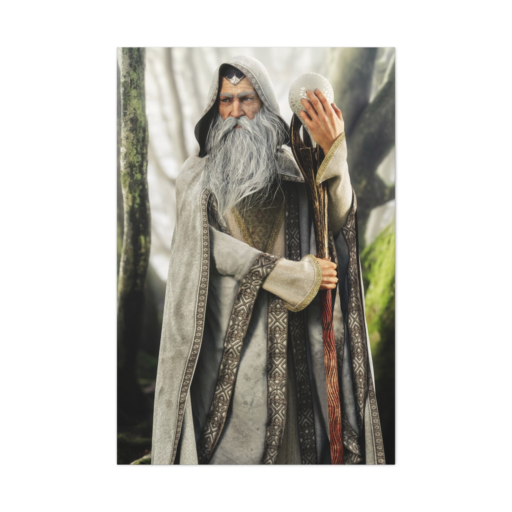 Wizard Portrait Matte Canvas Wall Art - Fantasy Sorcerer Stretched Canvas- No AI - Human created illustration art