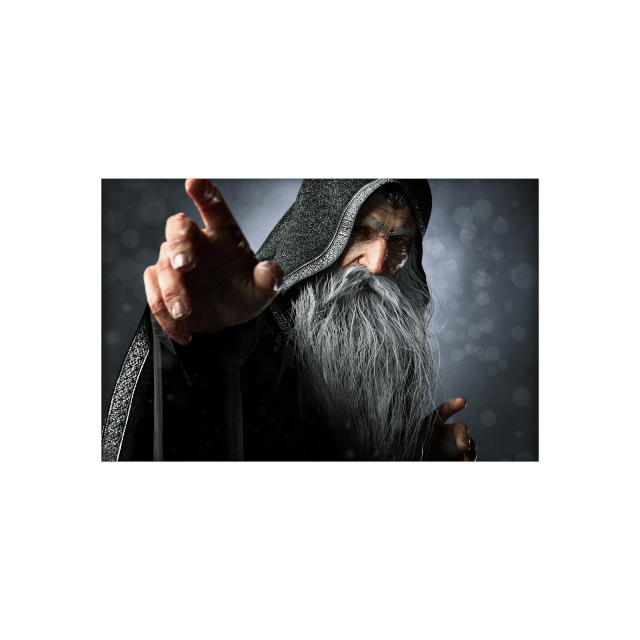 Wizard Fine Art Poster — Powerful Fantasy Wall Art with Bearded Sorcerer - No AI - Human created illustration art