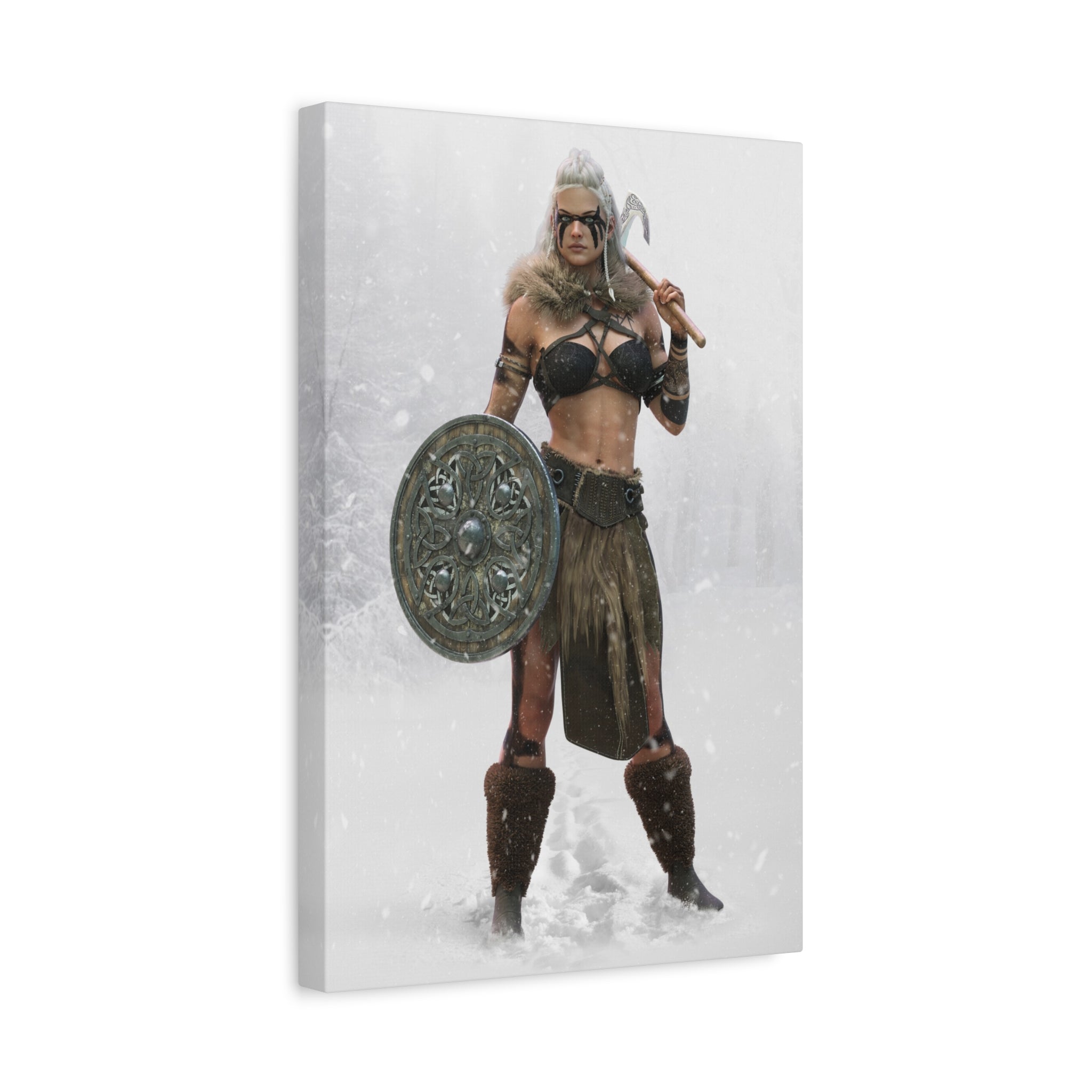 Viking Shieldmaiden Canvas Art – Warrior Woman Matte Stretched Print- No AI - Human created illustration art