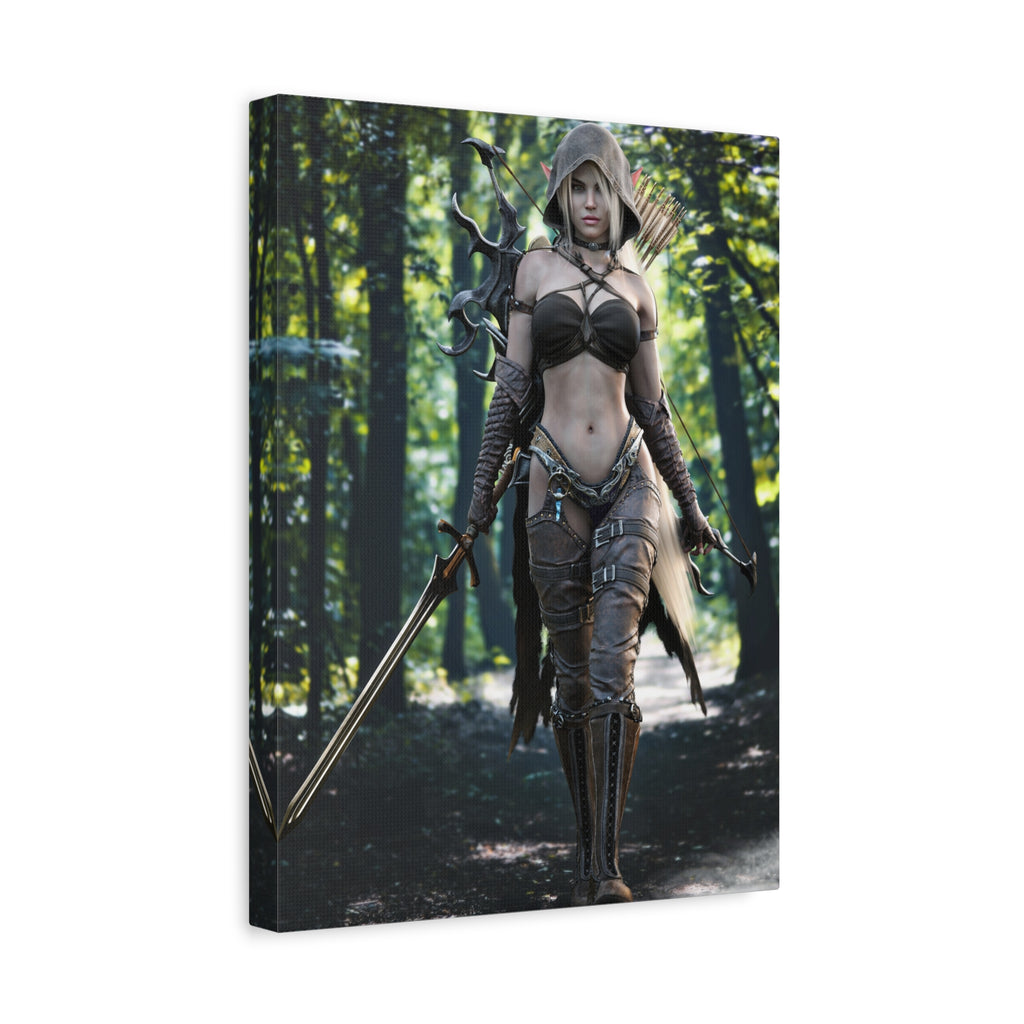 Fantasy Archer Warrior Canvas Print — Female Ranger Wall Art (Matte Stretched) - No Ai - Human created illustration art