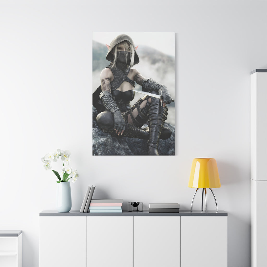 Rogue Elf Warrior Matte Canvas Print — Fantasy Assassin Wall Art- No AI - Human created illustration art