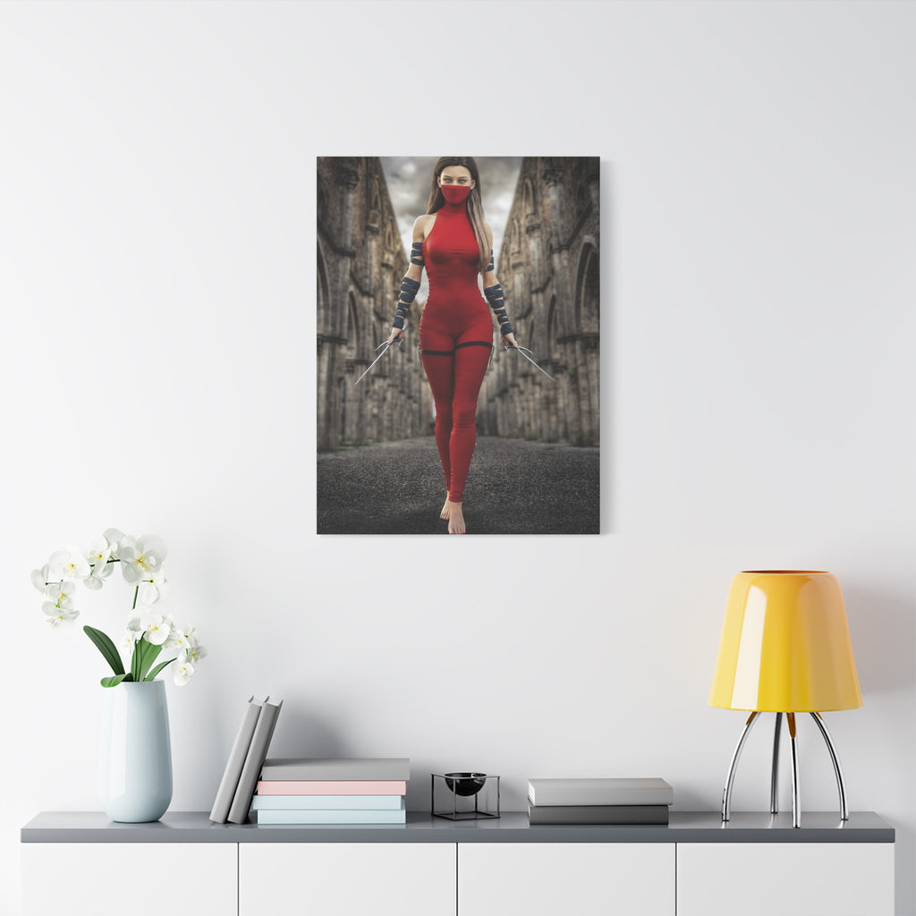 Red Assassin Canvas Wall Art | Fantasy Female Rogue & Ninja Artwork