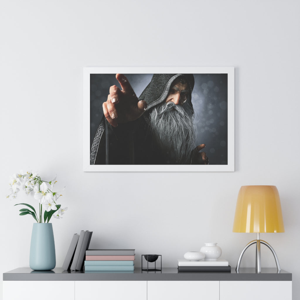 Framed Poster — Mystical Hooded Wizard Art Print - No AI - Human created illustration art