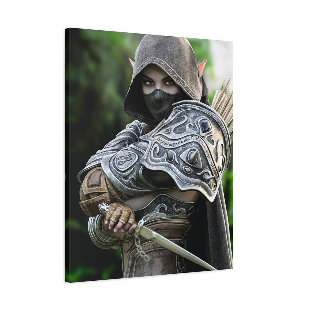 Elven Dark Elf Ranger Canvas Print — Fantasy Drow Archer Matte Stretched Wall Art
