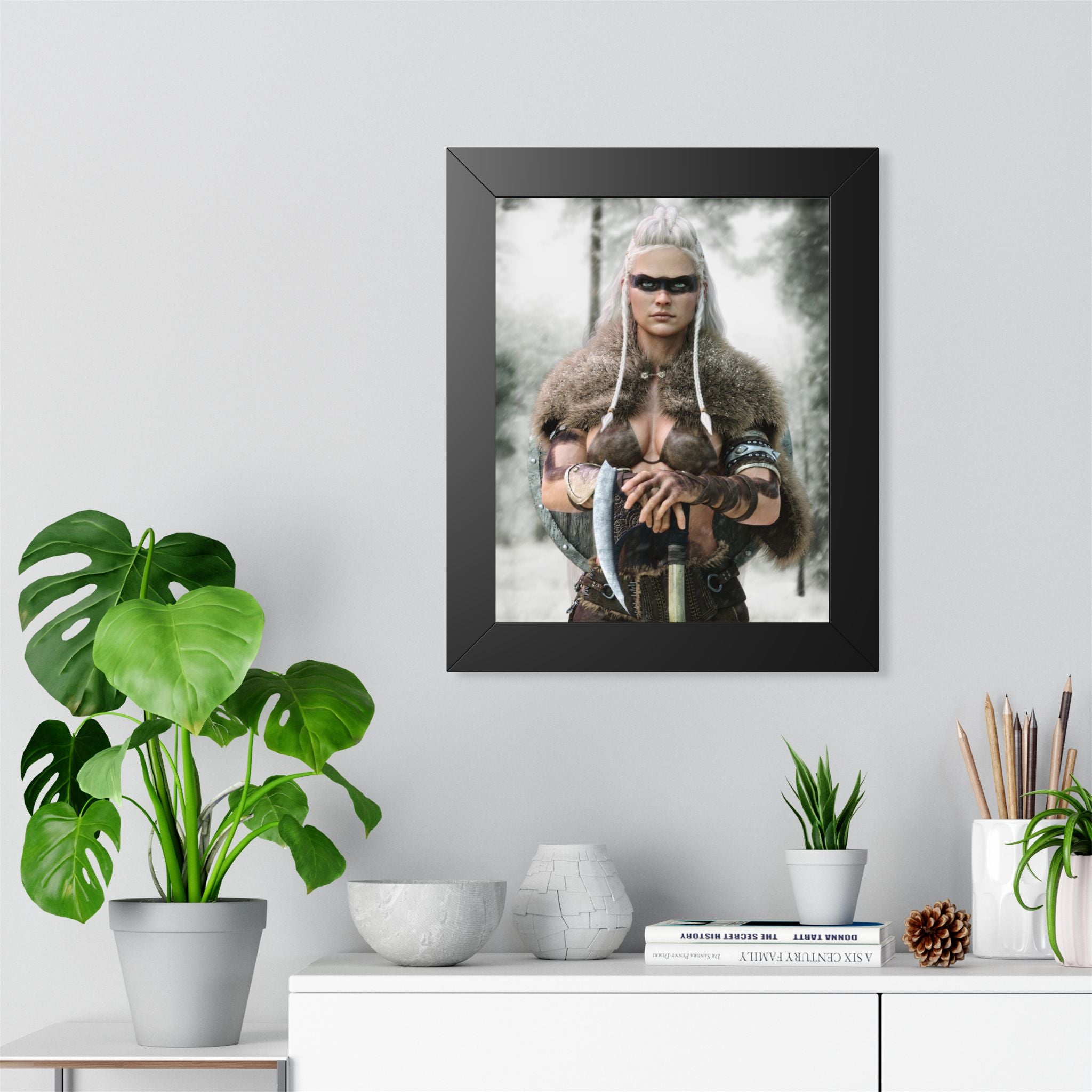 Viking Shieldmaiden Framed Poster — Nordic Warrior Wall Art - No AI - Human created illustration art