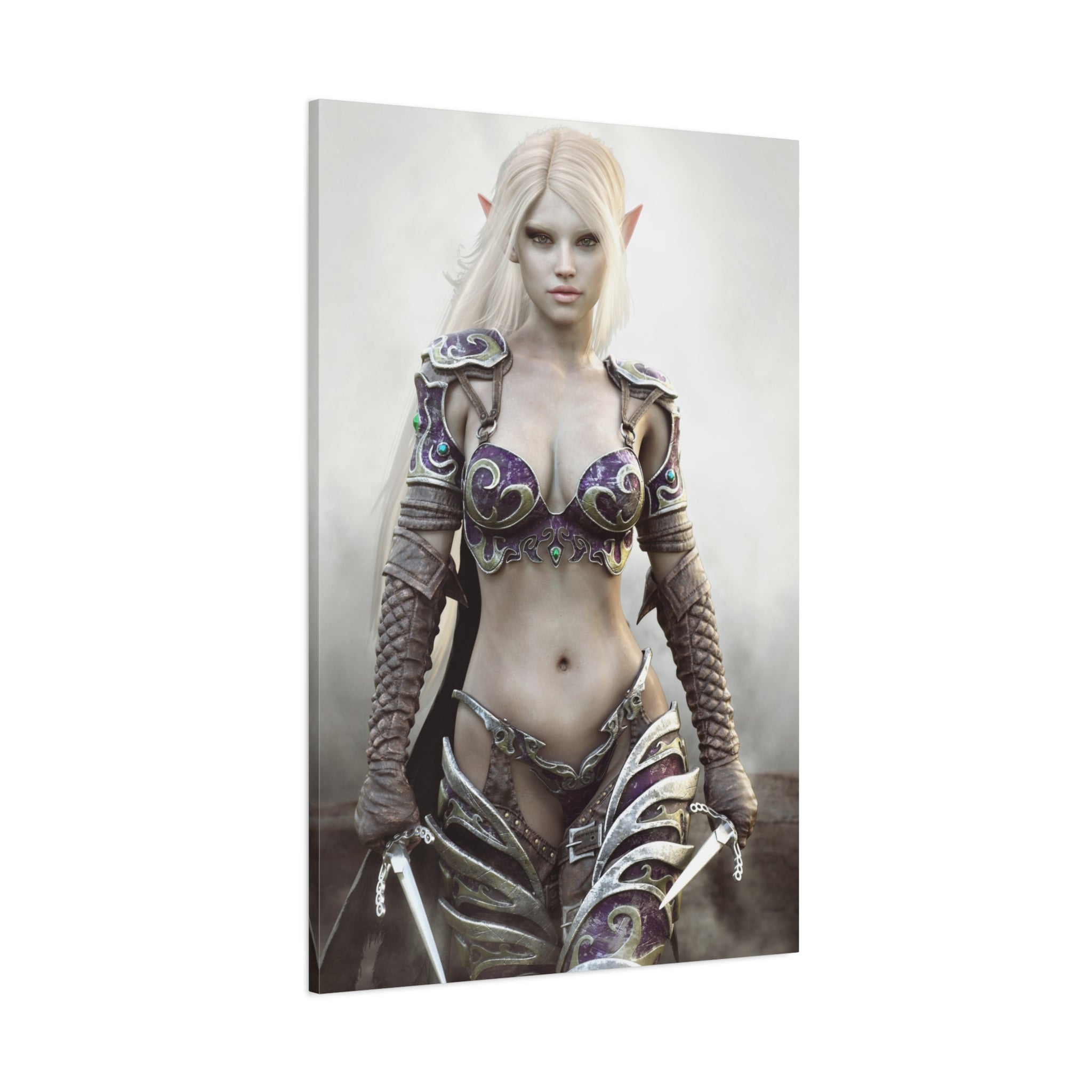 Dark Elf Warrior Fantasy Canvas Print — Matte Stretched Wall Art - No AI- Human created illustration art