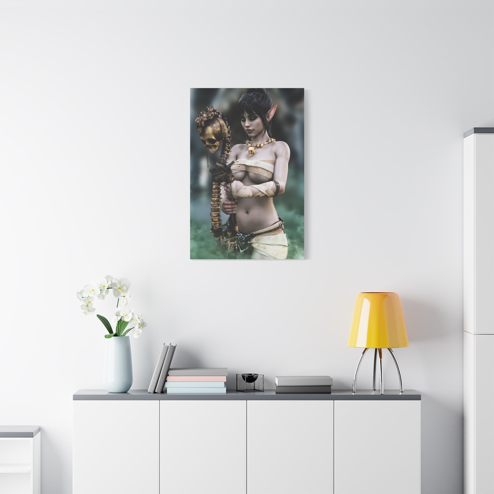 Dark Elf Necromancer Canvas Wall Art | Gothic Fantasy Sorceress Artwork