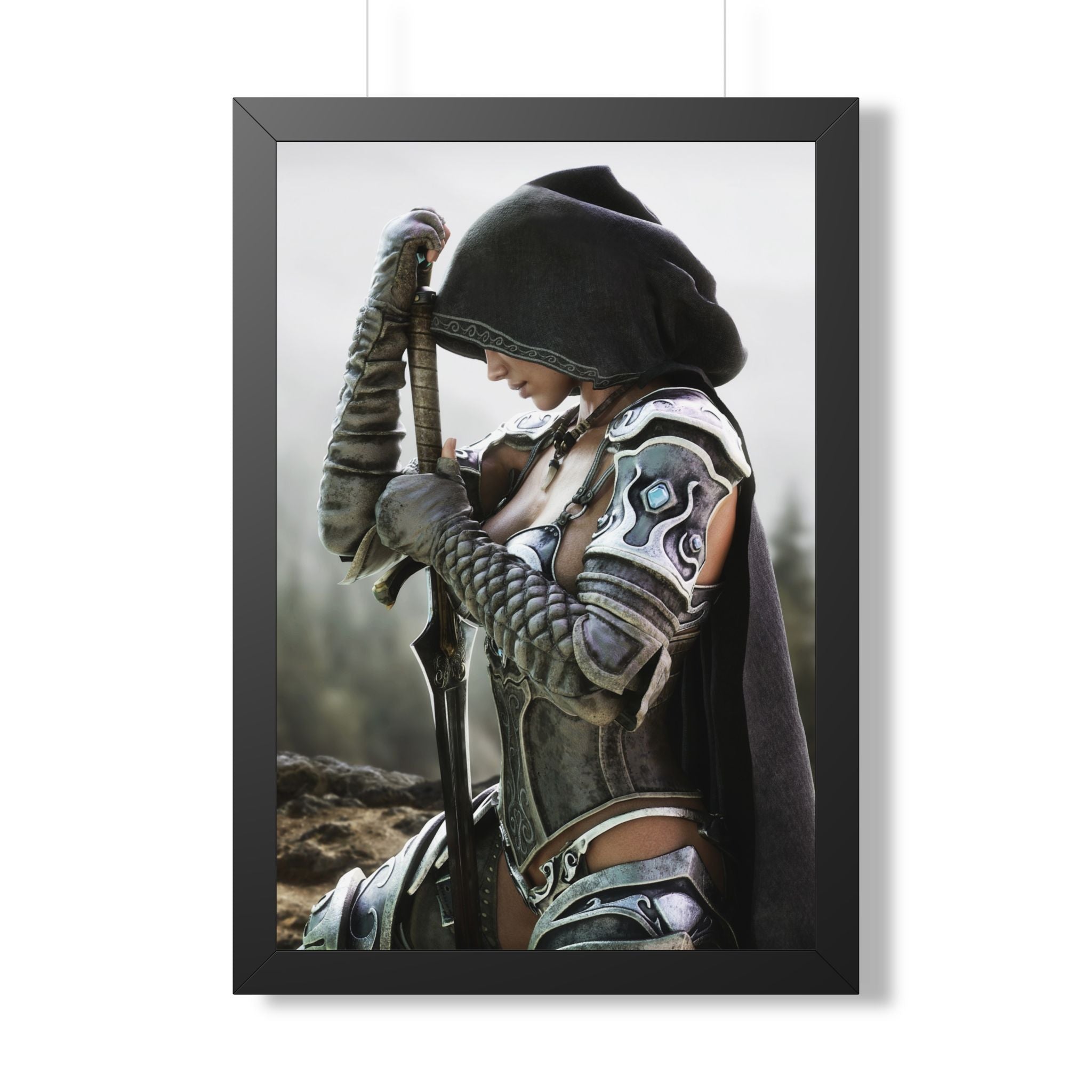 Framed Poster — Female Fantasy Warrior Artwork (Vertical) - No AI - Human created illustration art
