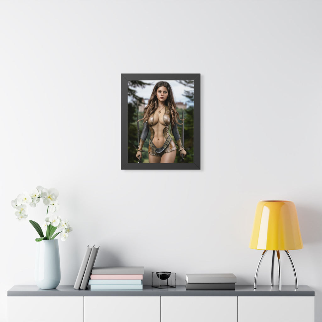 Framed Poster — Fantasy Warrior Woman Portrait- No Ai - Human created illustration art