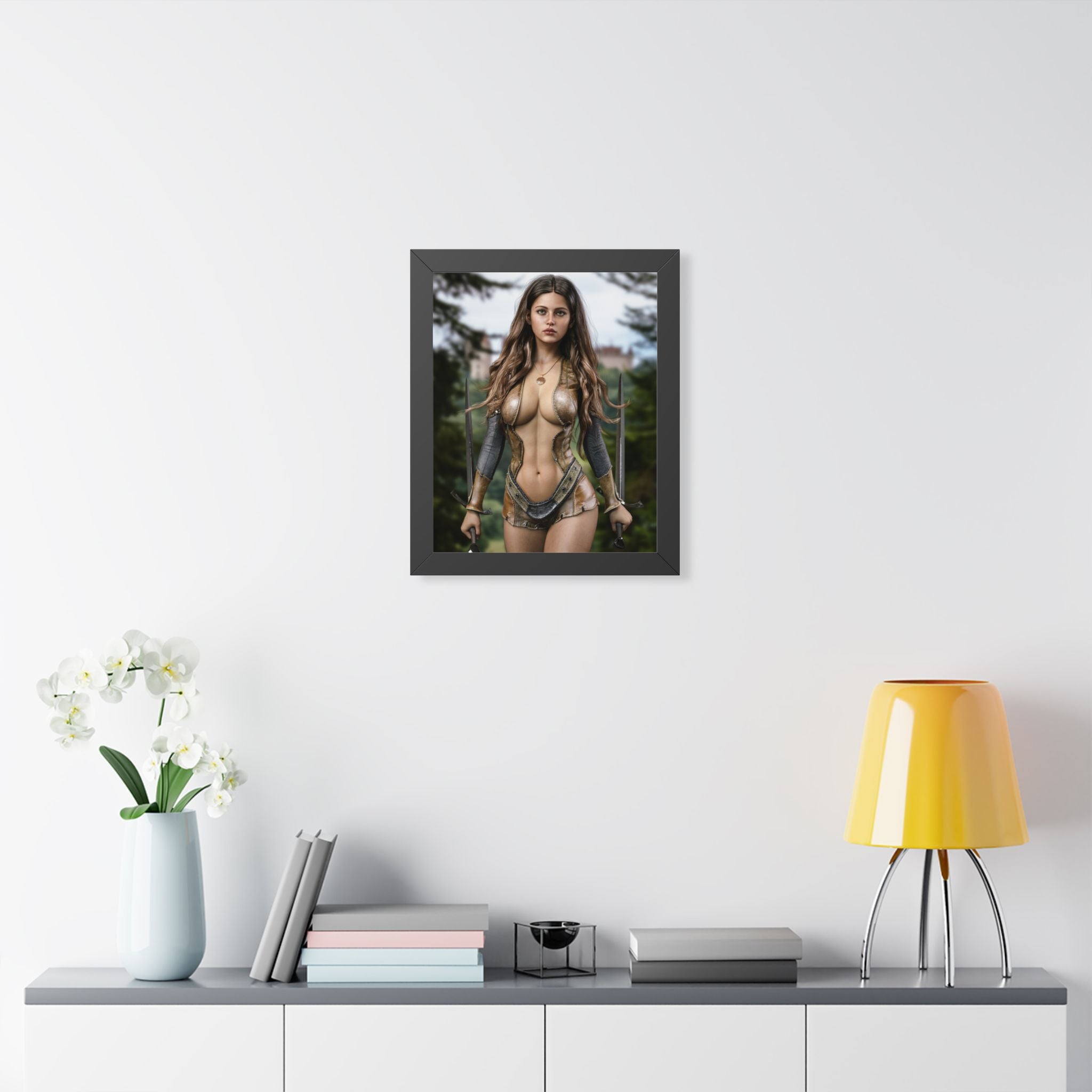 Framed Poster — Fantasy Warrior Woman Portrait- No Ai - Human created illustration art
