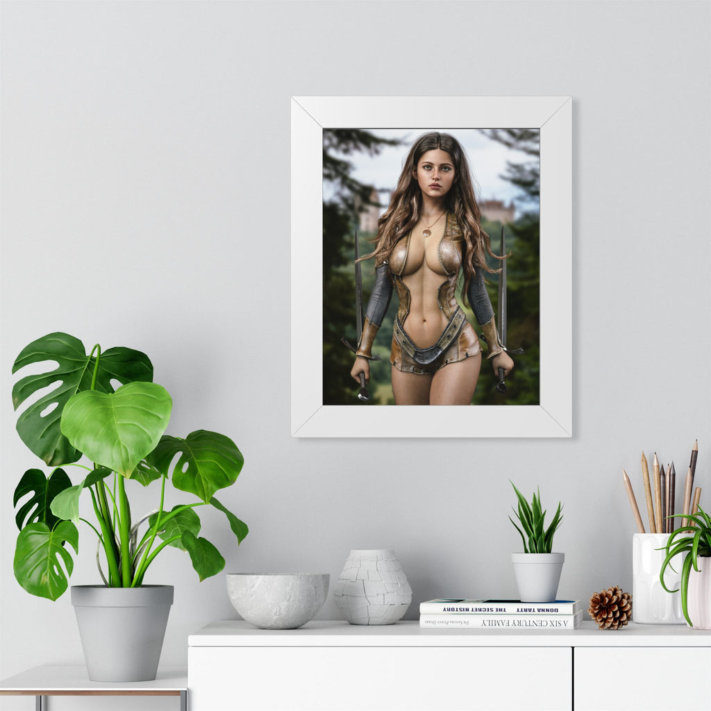 Framed Poster — Fantasy Warrior Woman Portrait- No Ai - Human created illustration art