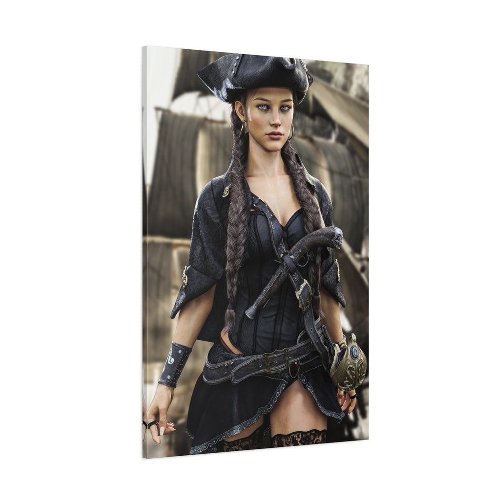 Pirate Captain Woman Matte Canvas Print — Stretched Wall Art - No AI - Human created illustration art