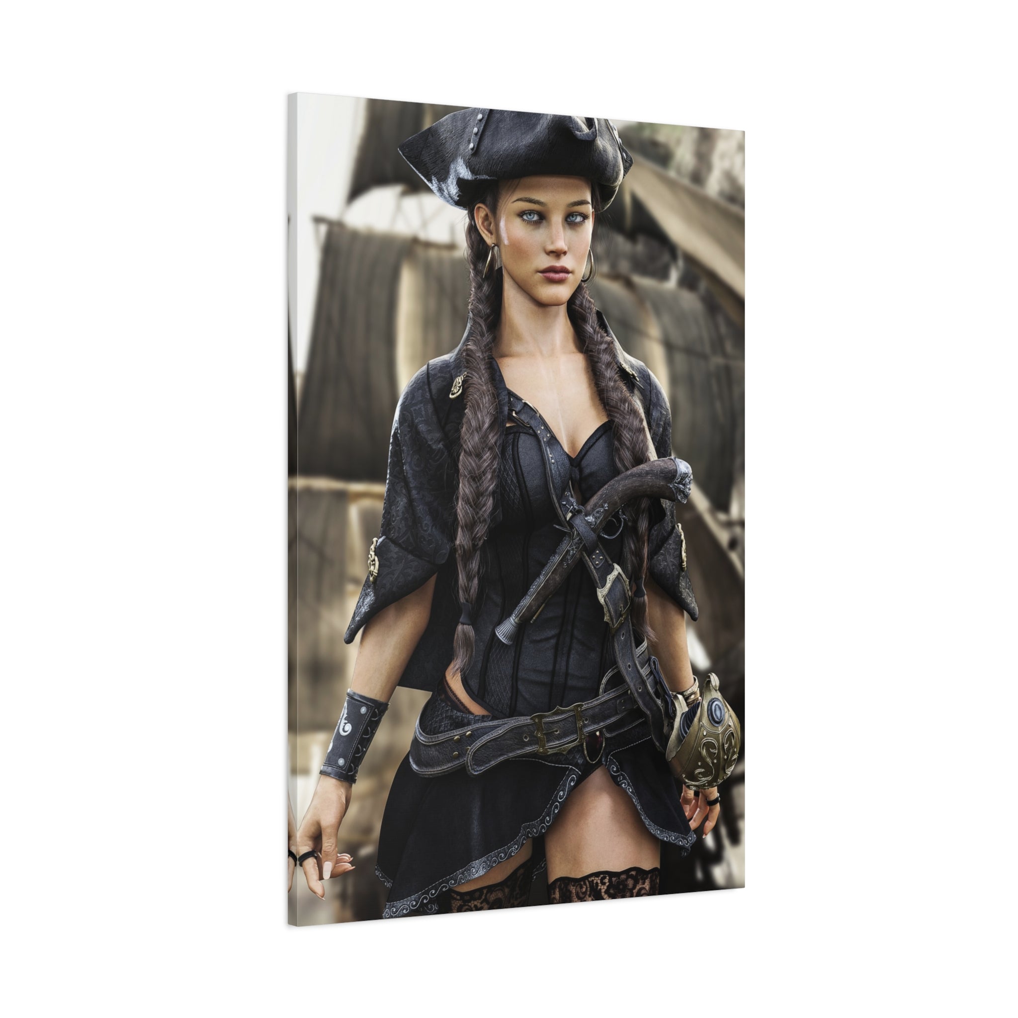 Pirate Captain Woman Matte Canvas Print — Stretched Wall Art - No AI - Human created illustration art