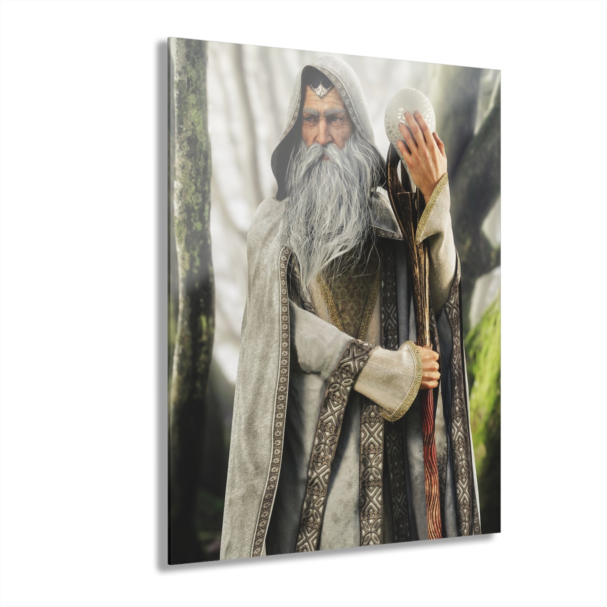Premium Acrylic Fantasy White Wizard Handcrafted Art (French Cleat Hanging)