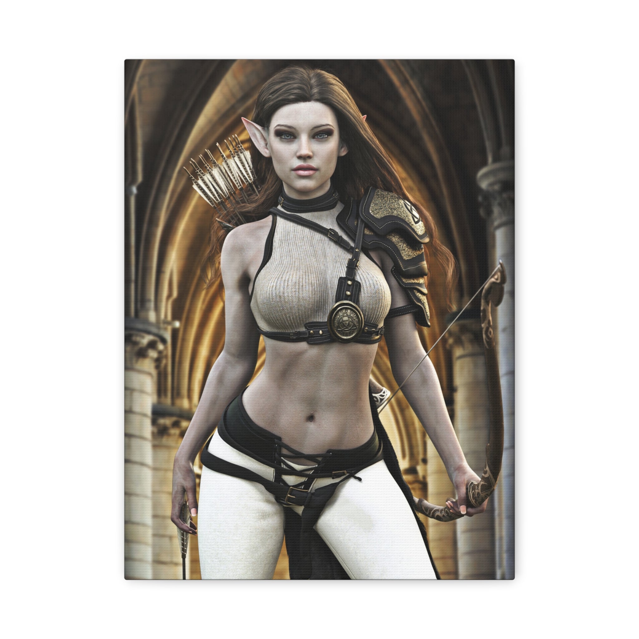 Fantasy Elven Archer Canvas Print – Warrior Elf Wall Art- No AI- Human created illustraion art