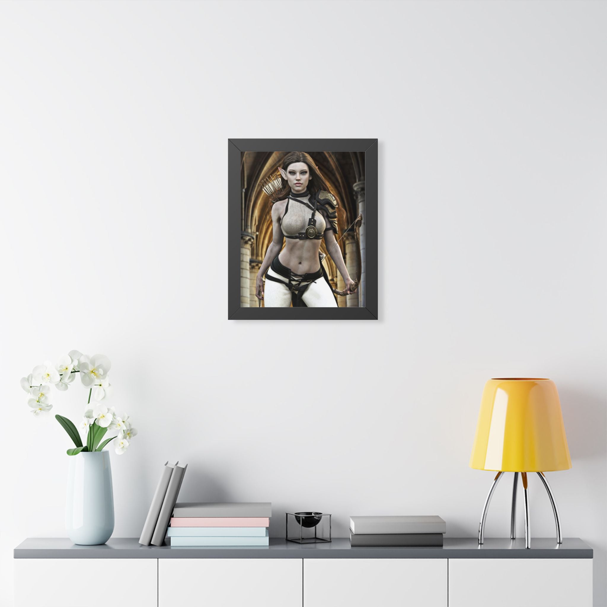 Fantasy Archer Woman Framed Poster — Elven Warrior Vertical Wall Art- No AI - Human created illustration art