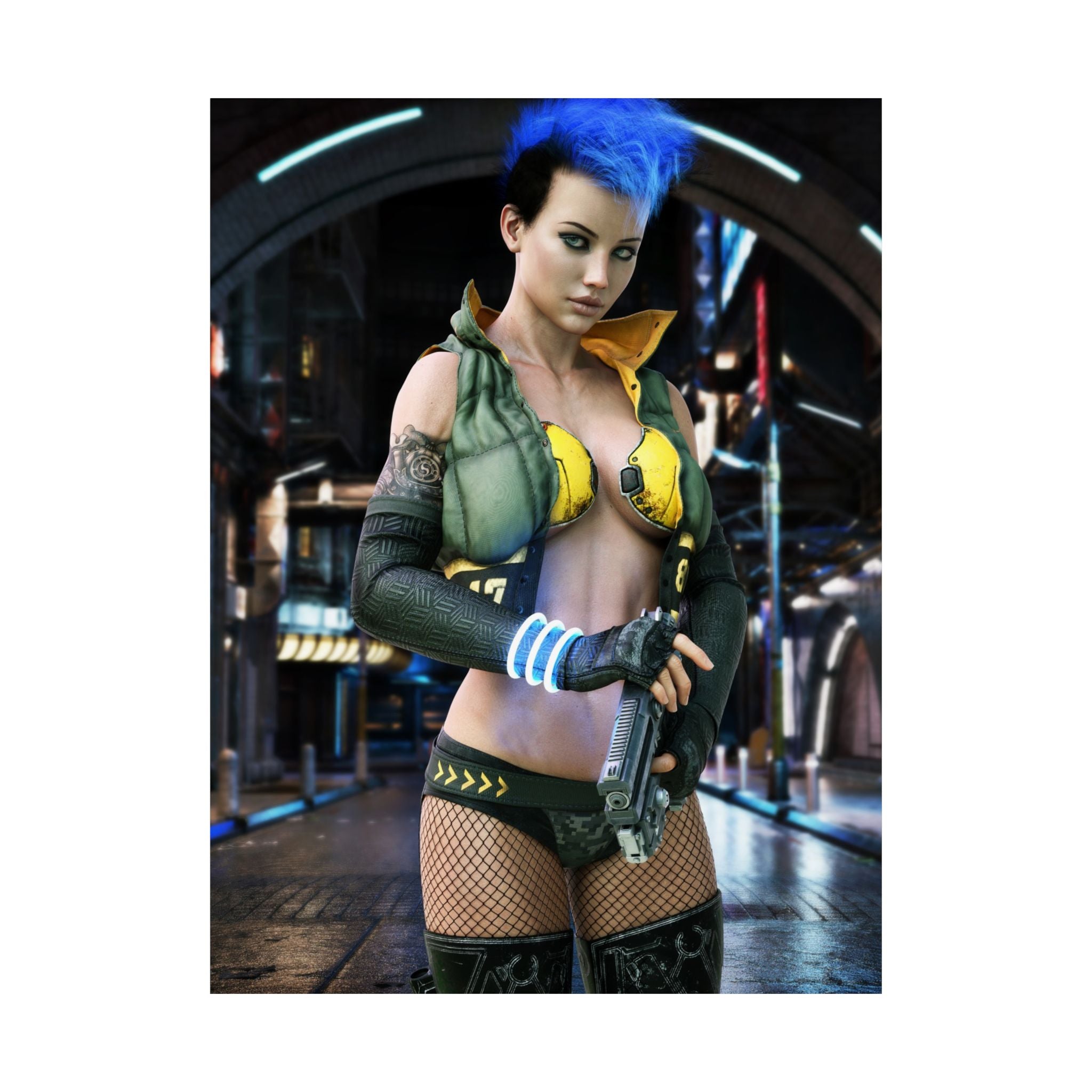Cyberpunk Female Warrior Wall Art | Futuristic Cyber Assassin Artwork