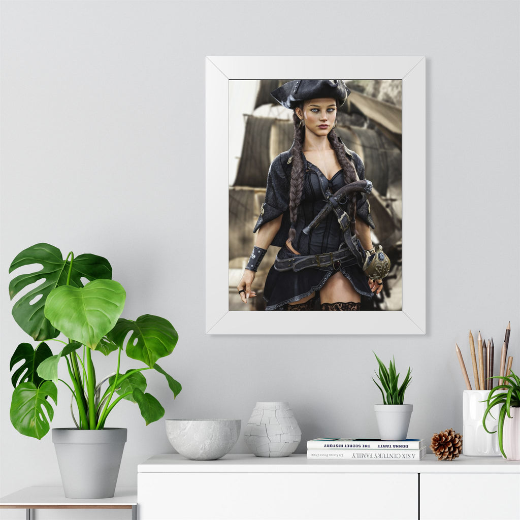 Pirate Captain Portrait Framed Poster — Sexy Pirate Wall Art - No AI - Human created illustration art
