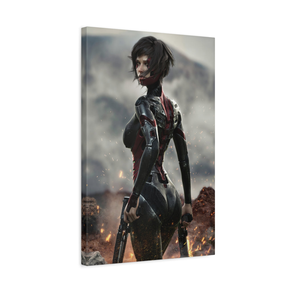 Sci‑Fi Warrior Matte Canvas Print — Futuristic Female Soldier Wall Art- No AI - Human created illustration art