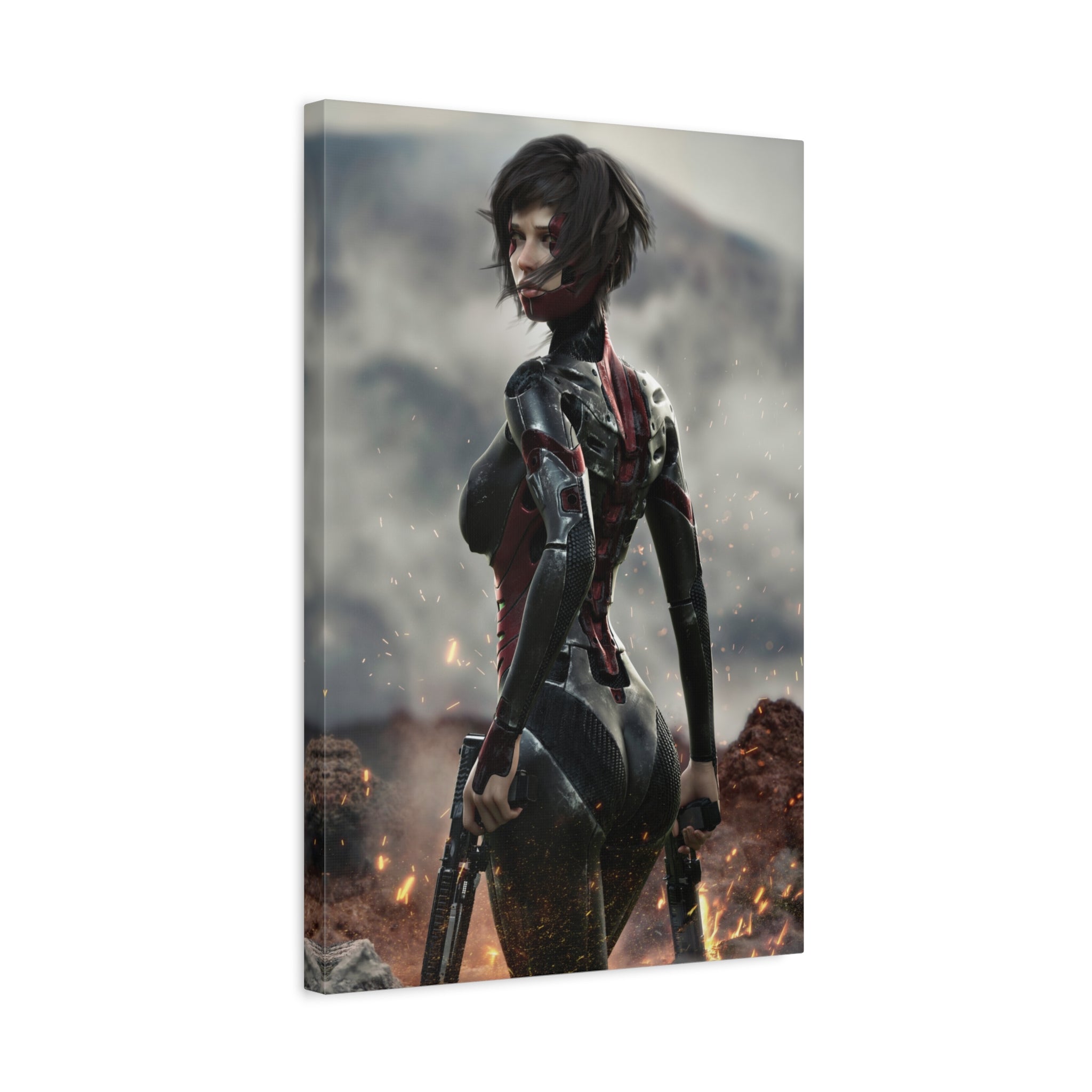 Sci‑Fi Warrior Matte Canvas Print — Futuristic Female Soldier Wall Art- No AI - Human created illustration art