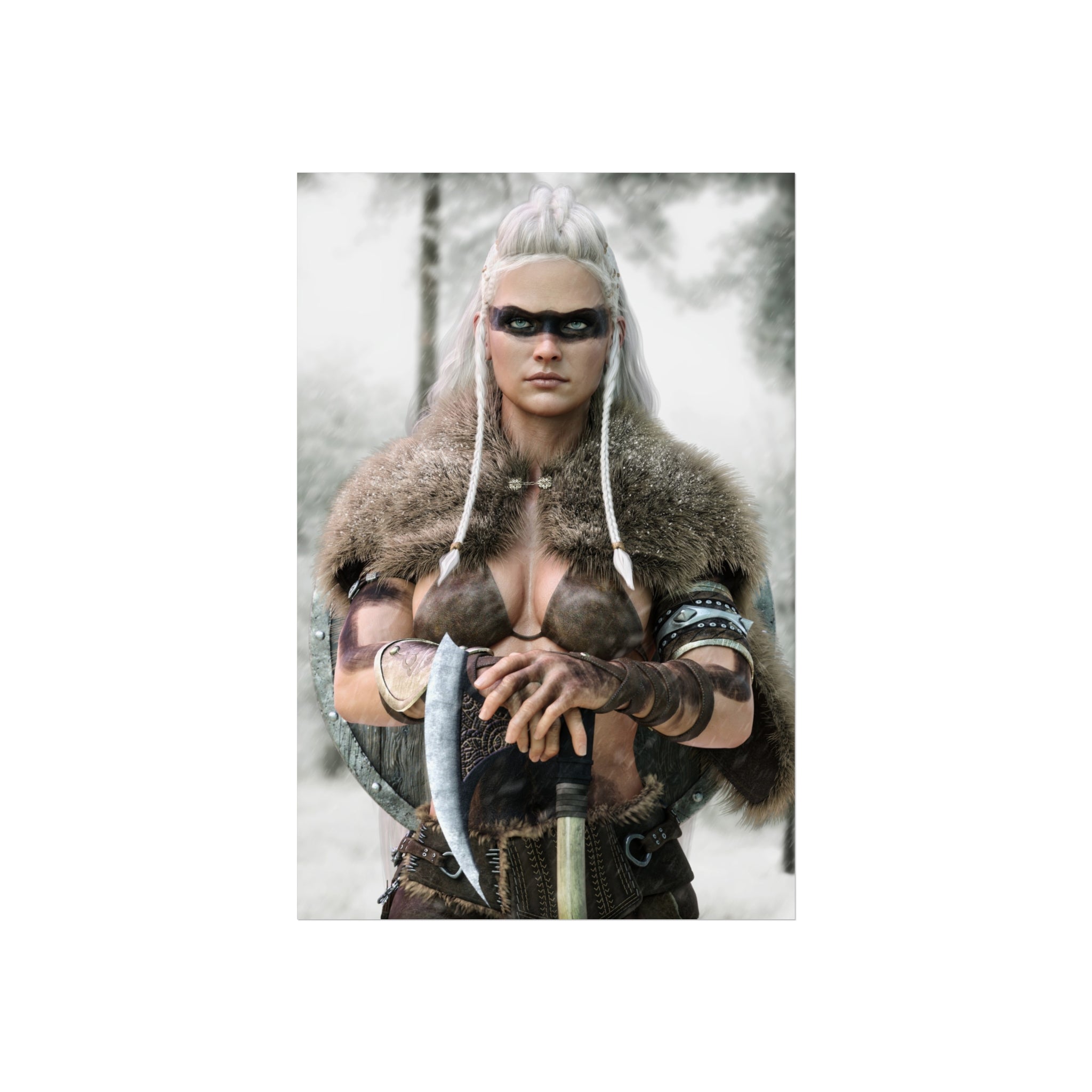 Viking Shieldmaiden Fine Art Poster — Nordic Warrior Wall Art- No AI - Human created illustration art