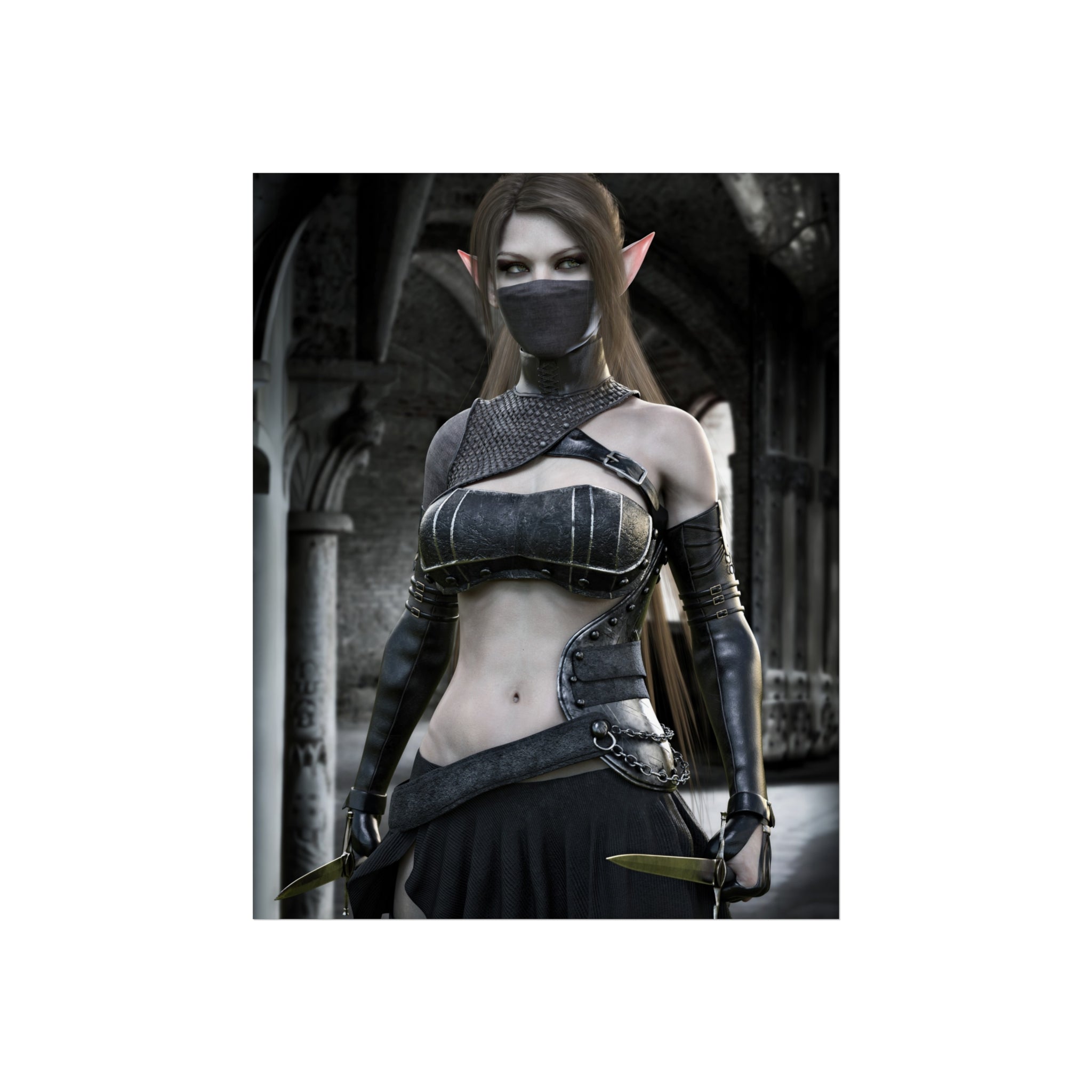 Fantasy Assassin Elf Fine Art Poster — Dark Gothic Elf Wall Art Print- NO AI -Human created illustration Art