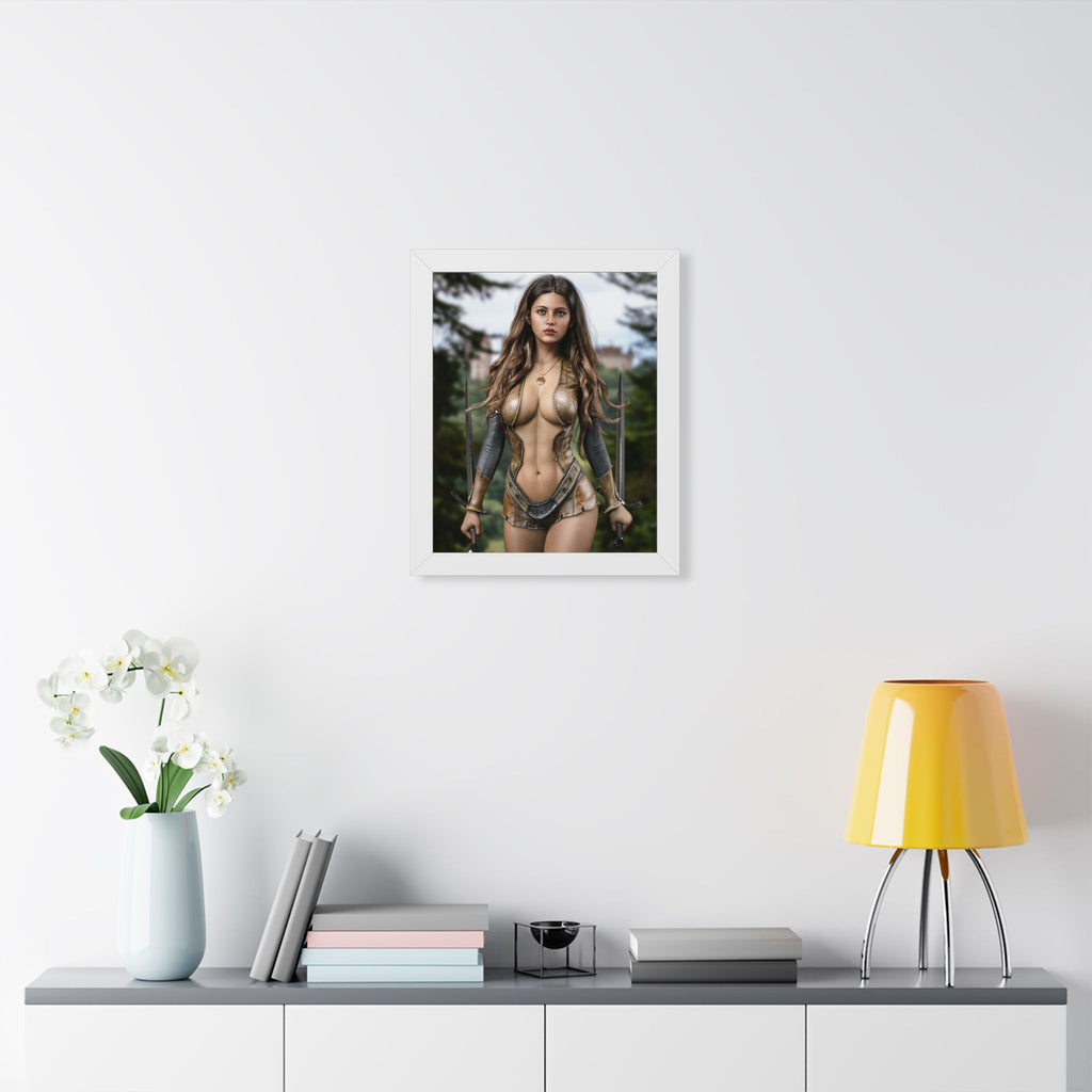 Framed Poster — Fantasy Warrior Woman Portrait- No Ai - Human created illustration art