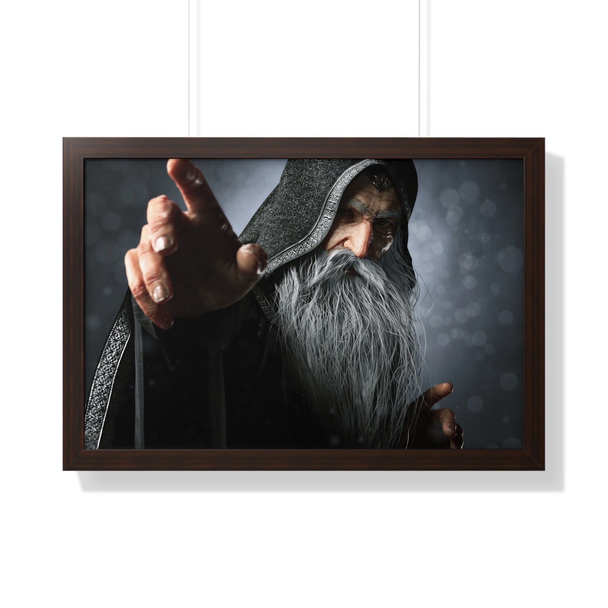 Framed Poster — Mystical Hooded Wizard Art Print - No AI - Human created illustration art