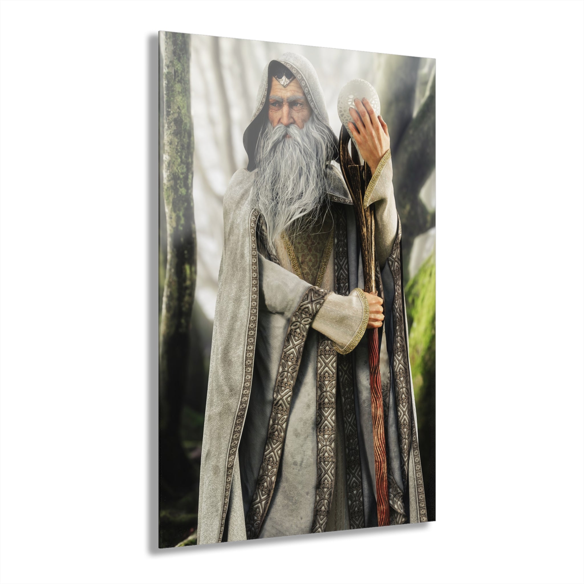 Premium Acrylic Fantasy White Wizard Handcrafted Art (French Cleat Hanging)