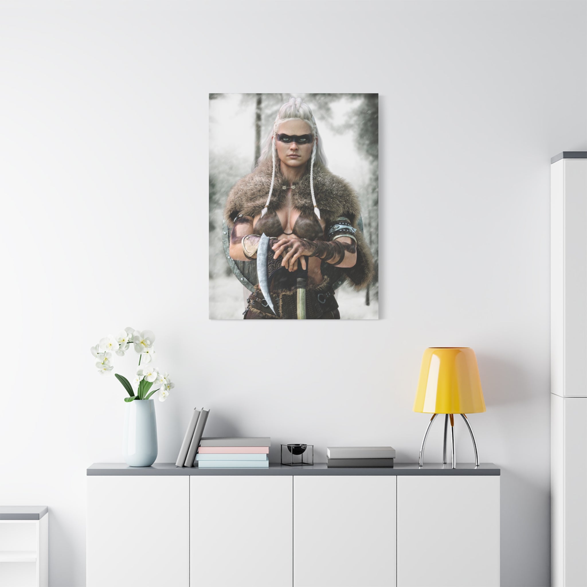 Viking Shieldmaiden Canvas Print — Matte Stretched Wall Art - No AI - Human created illustration art
