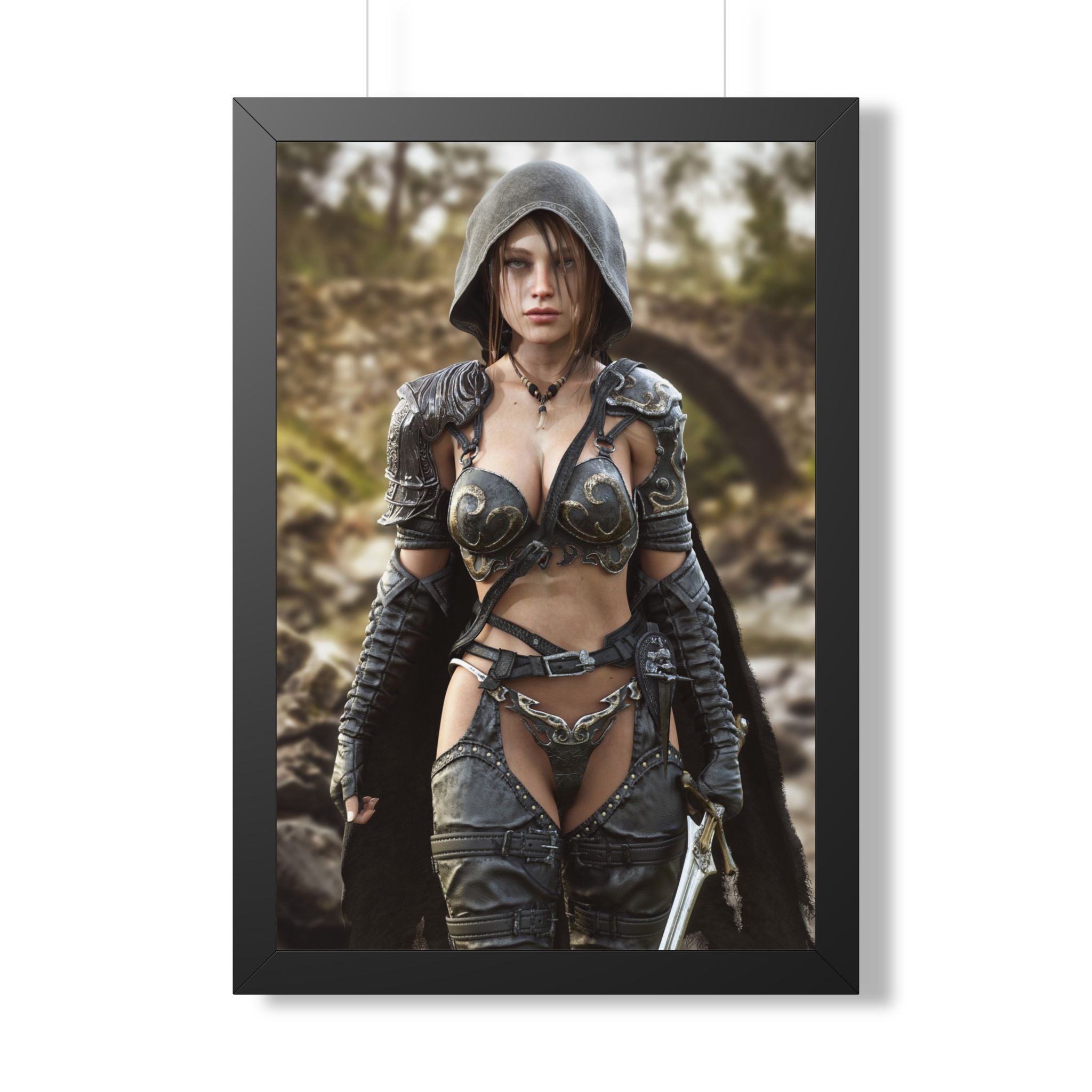 Framed Poster — Fantasy Warrior Woman Ranger Art Print (Vertical) - No AI- Human created illustration art