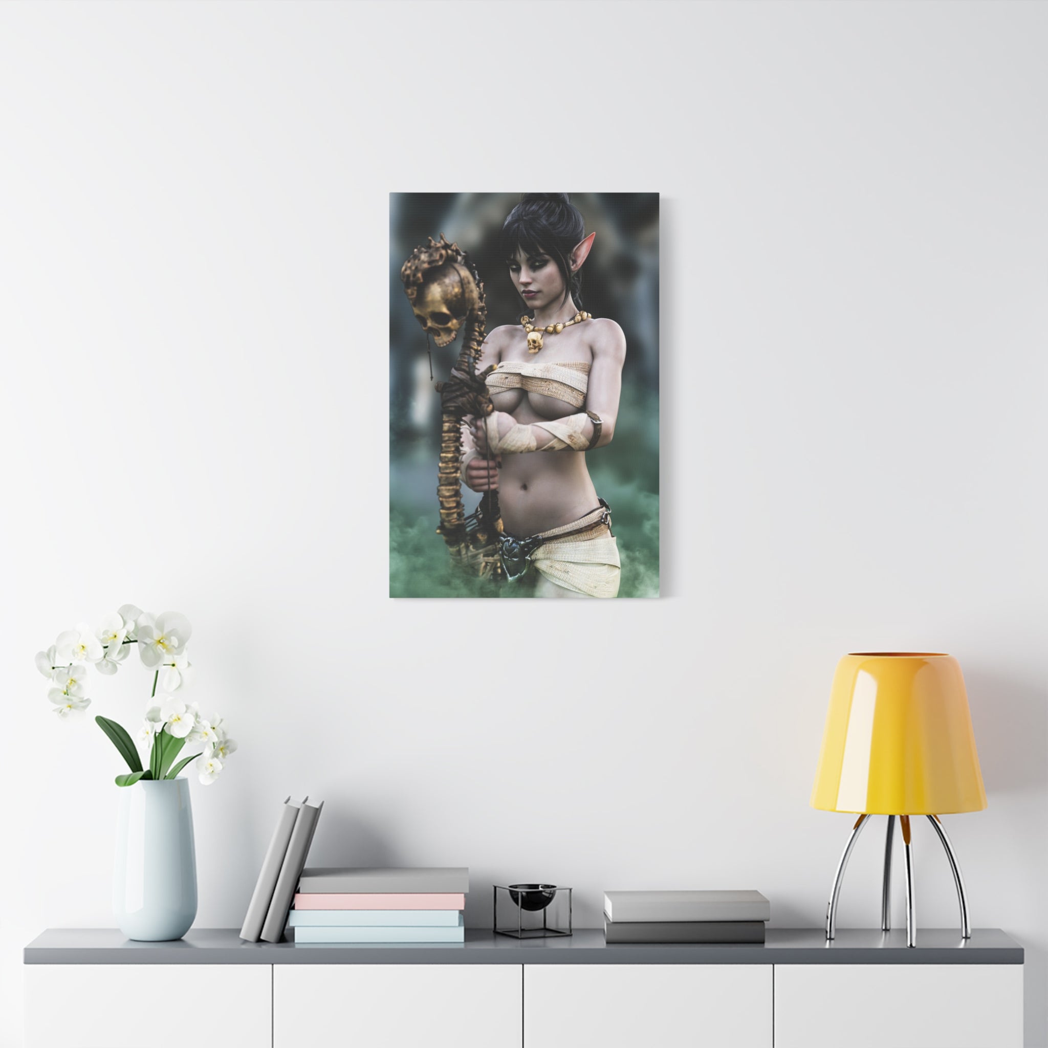 Dark Elf Necromancer Canvas Wall Art | Gothic Fantasy Sorceress Artwork